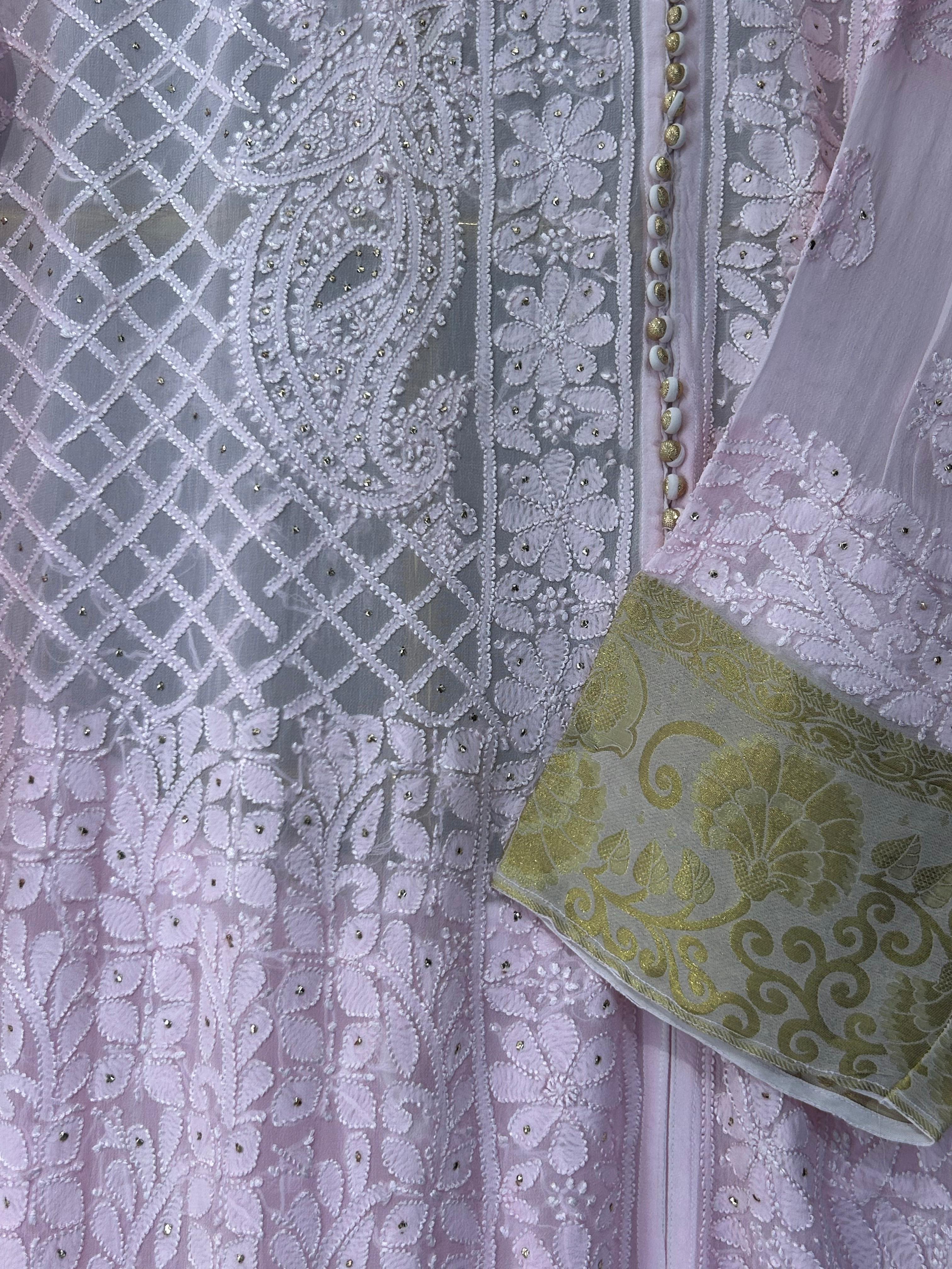 Pink Viscose chikankari sharara set