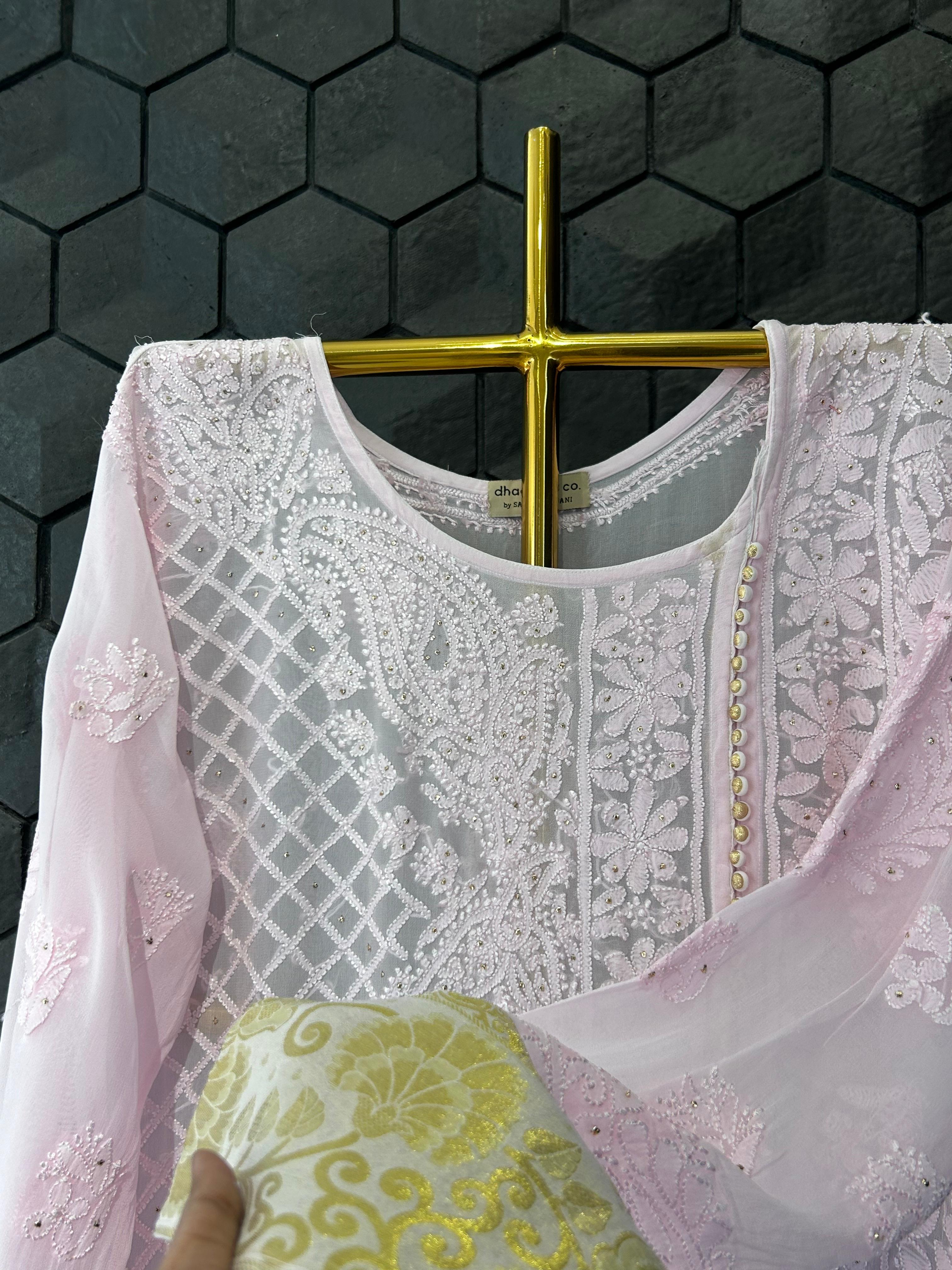 Pink Viscose chikankari sharara set