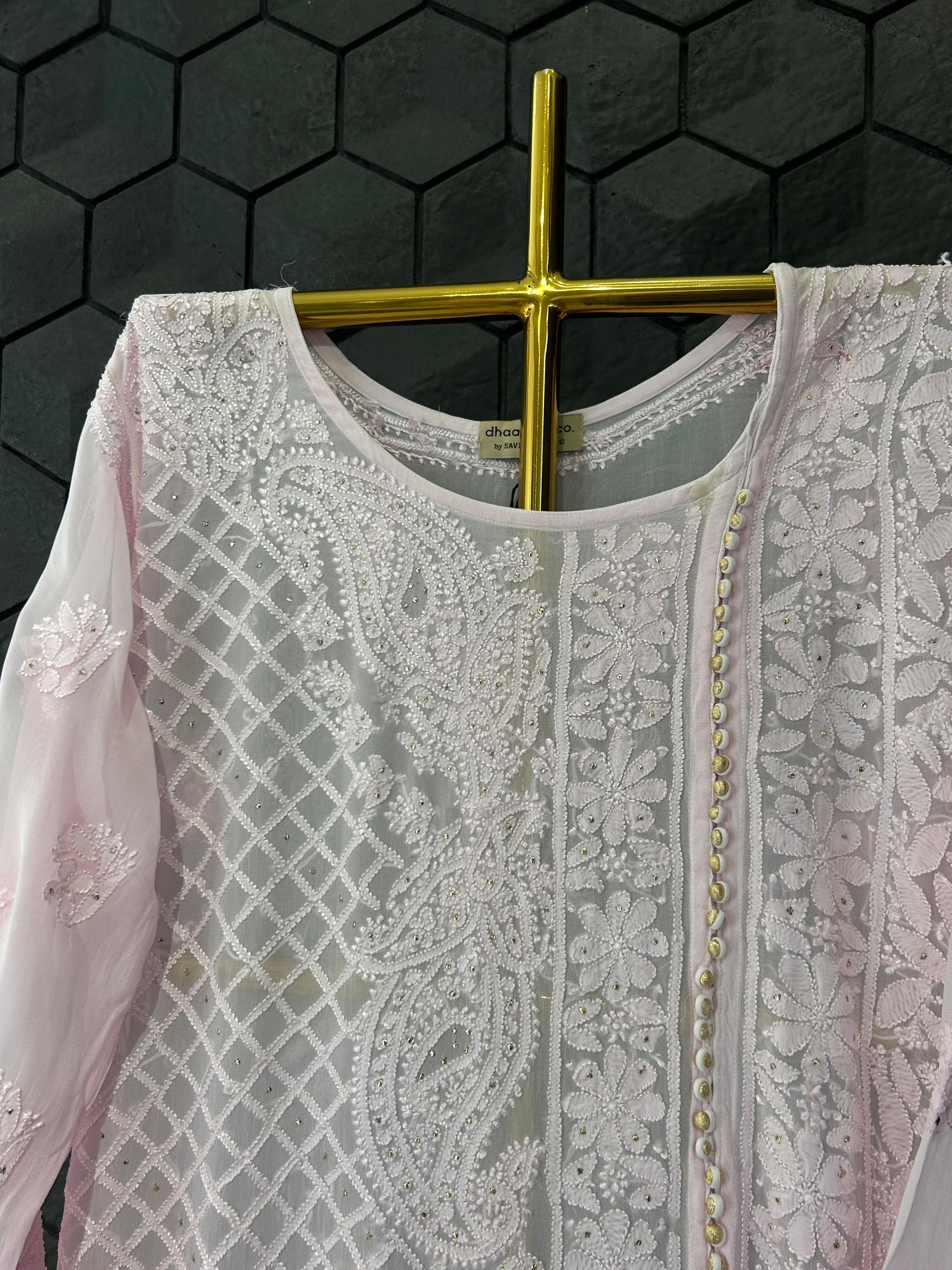 Pink Viscose chikankari sharara set