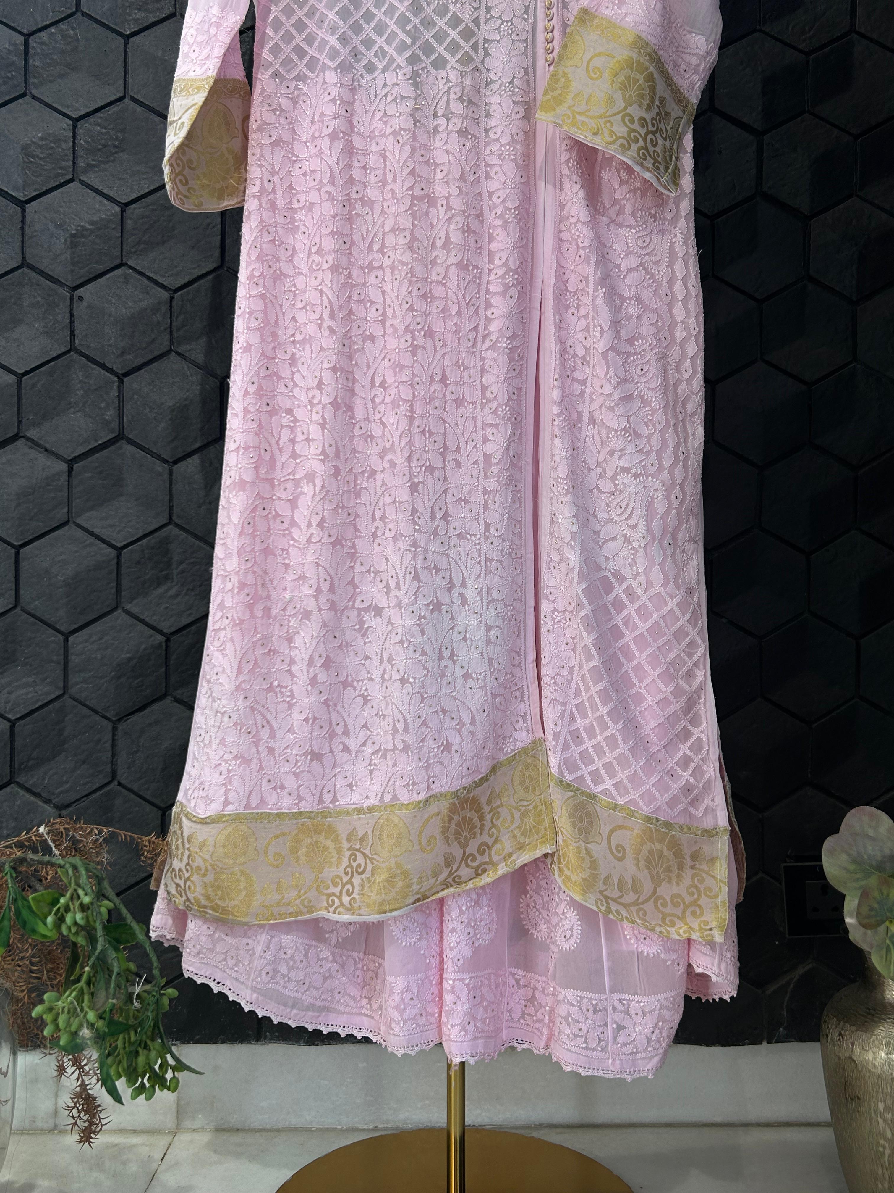 Pink Viscose chikankari sharara set