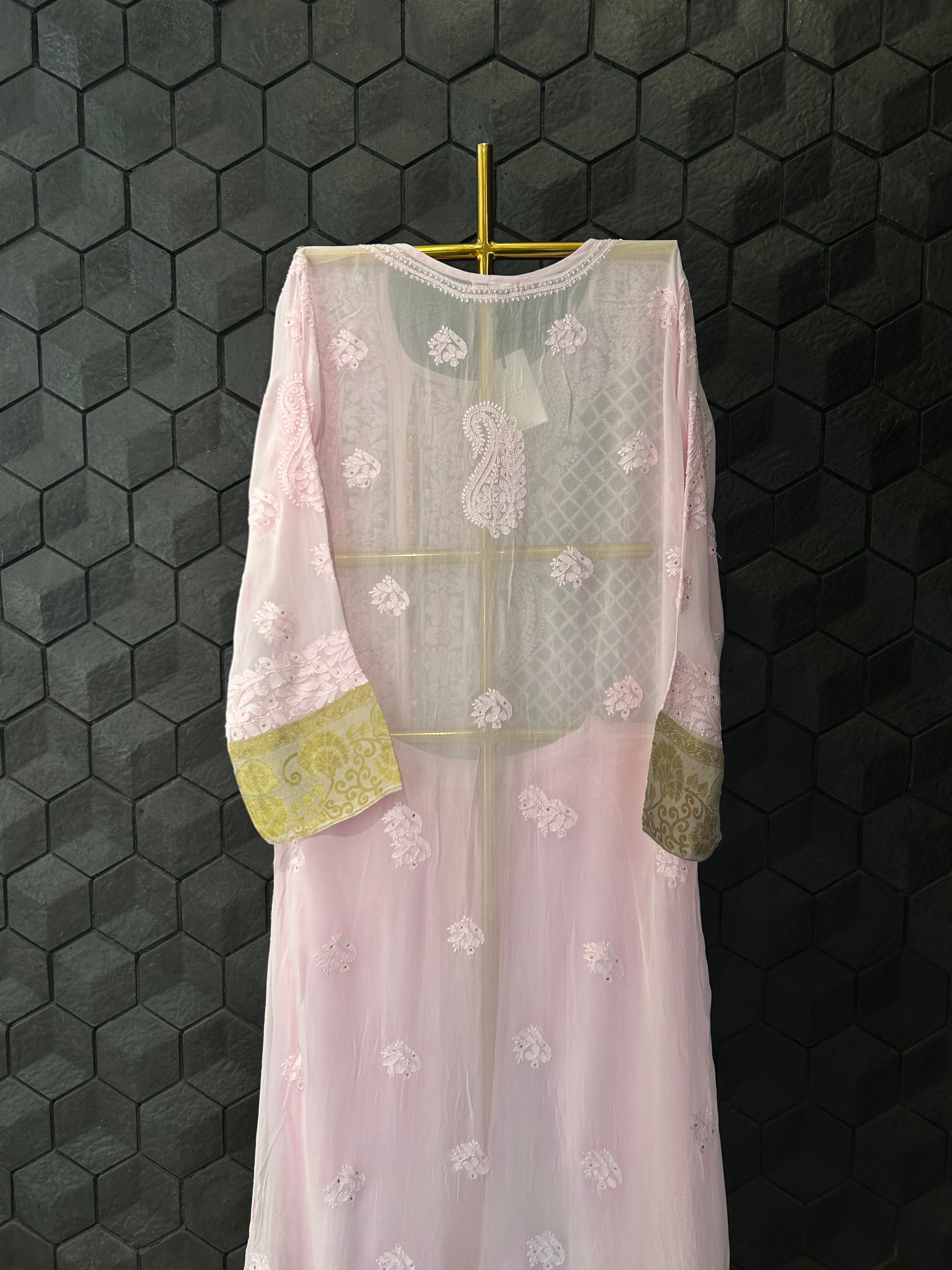 Pink Viscose chikankari sharara set