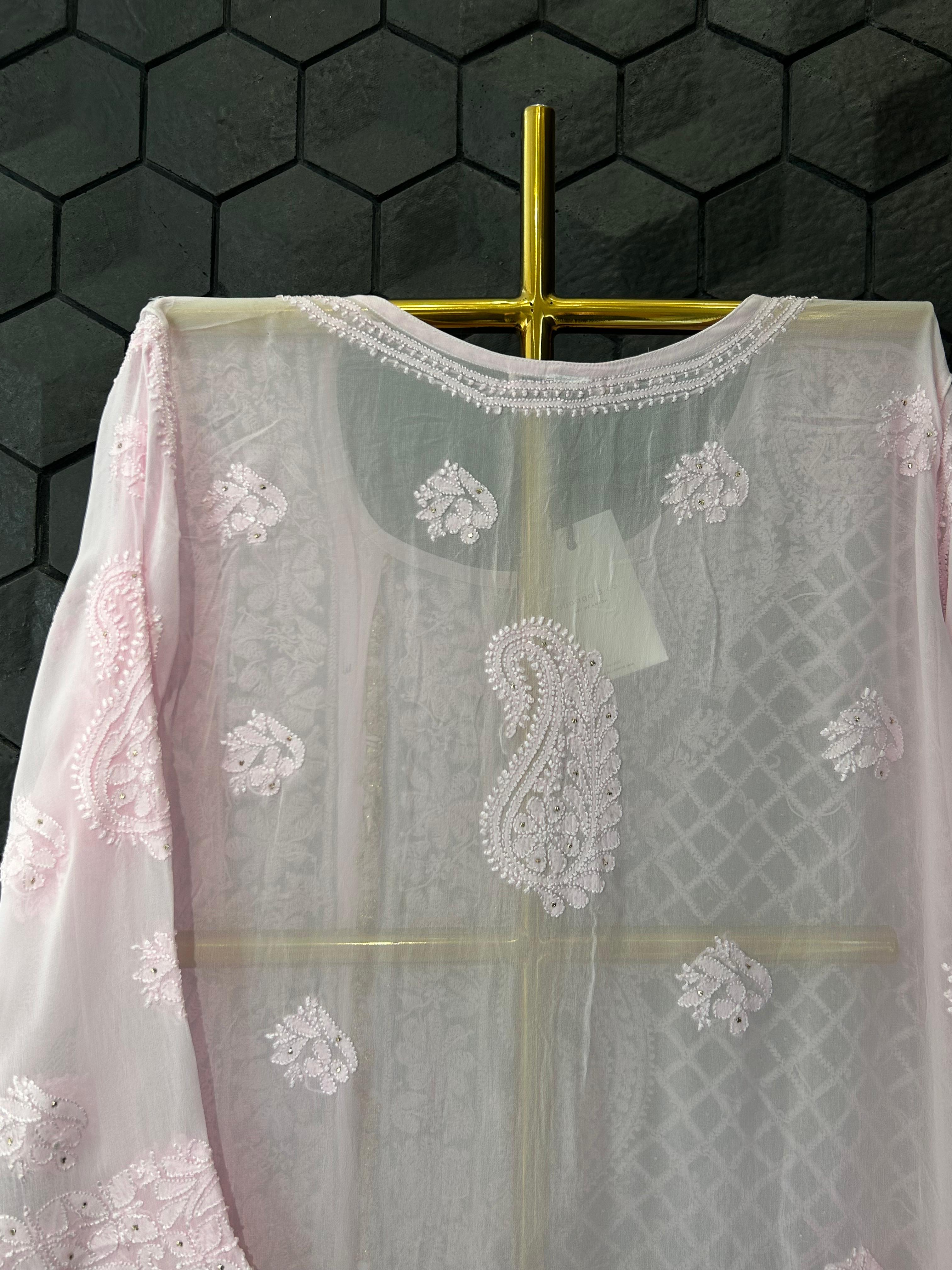 Pink Viscose chikankari sharara set