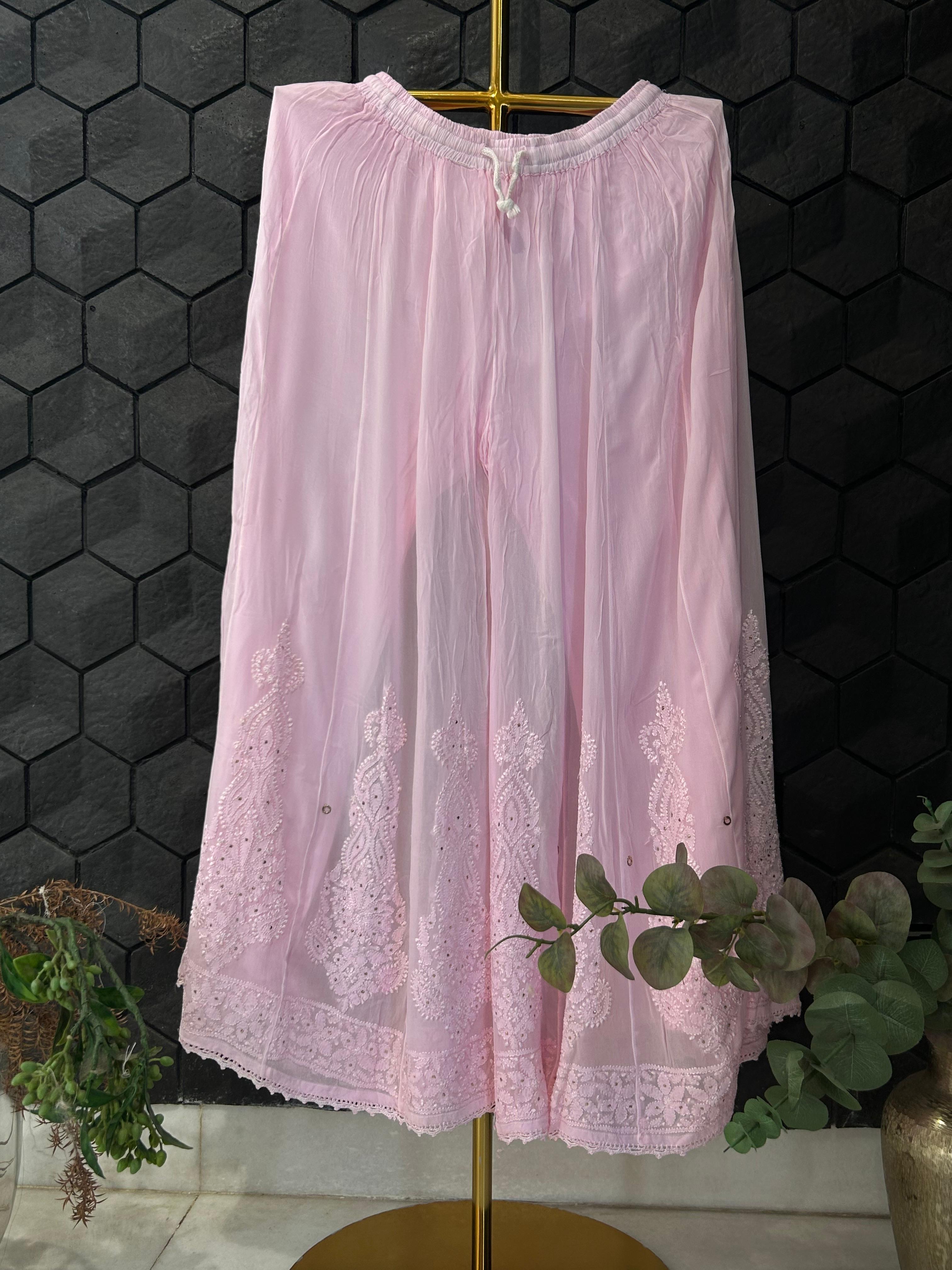Pink Viscose chikankari sharara set