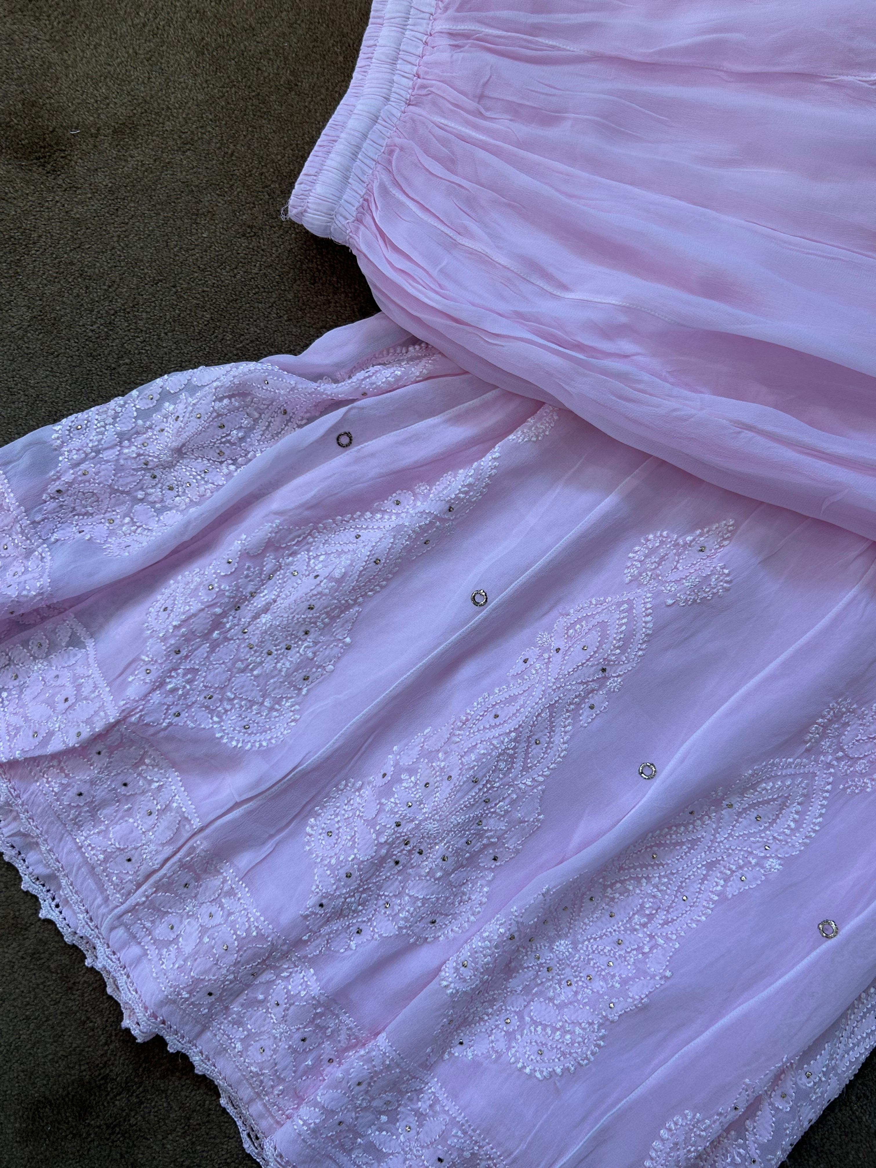 Pink Viscose chikankari sharara set