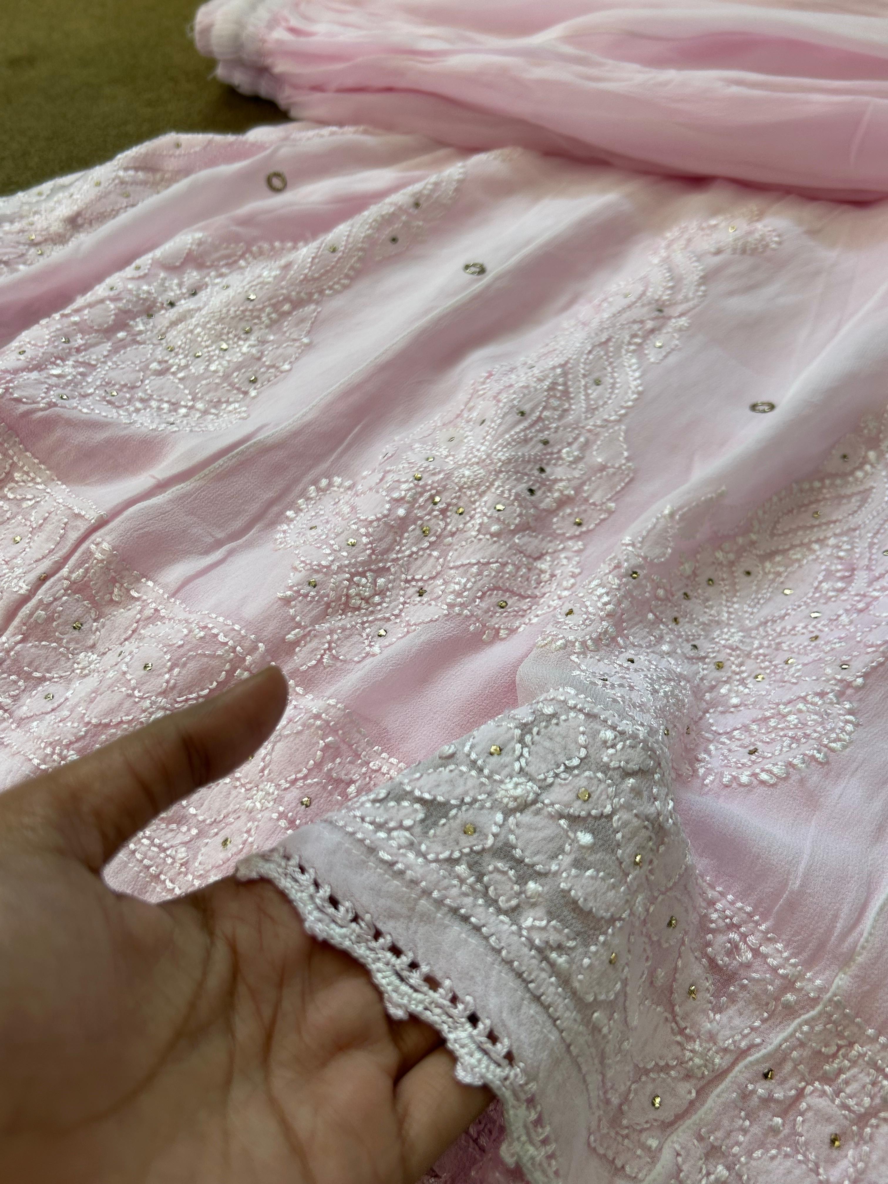 Pink Viscose chikankari sharara set