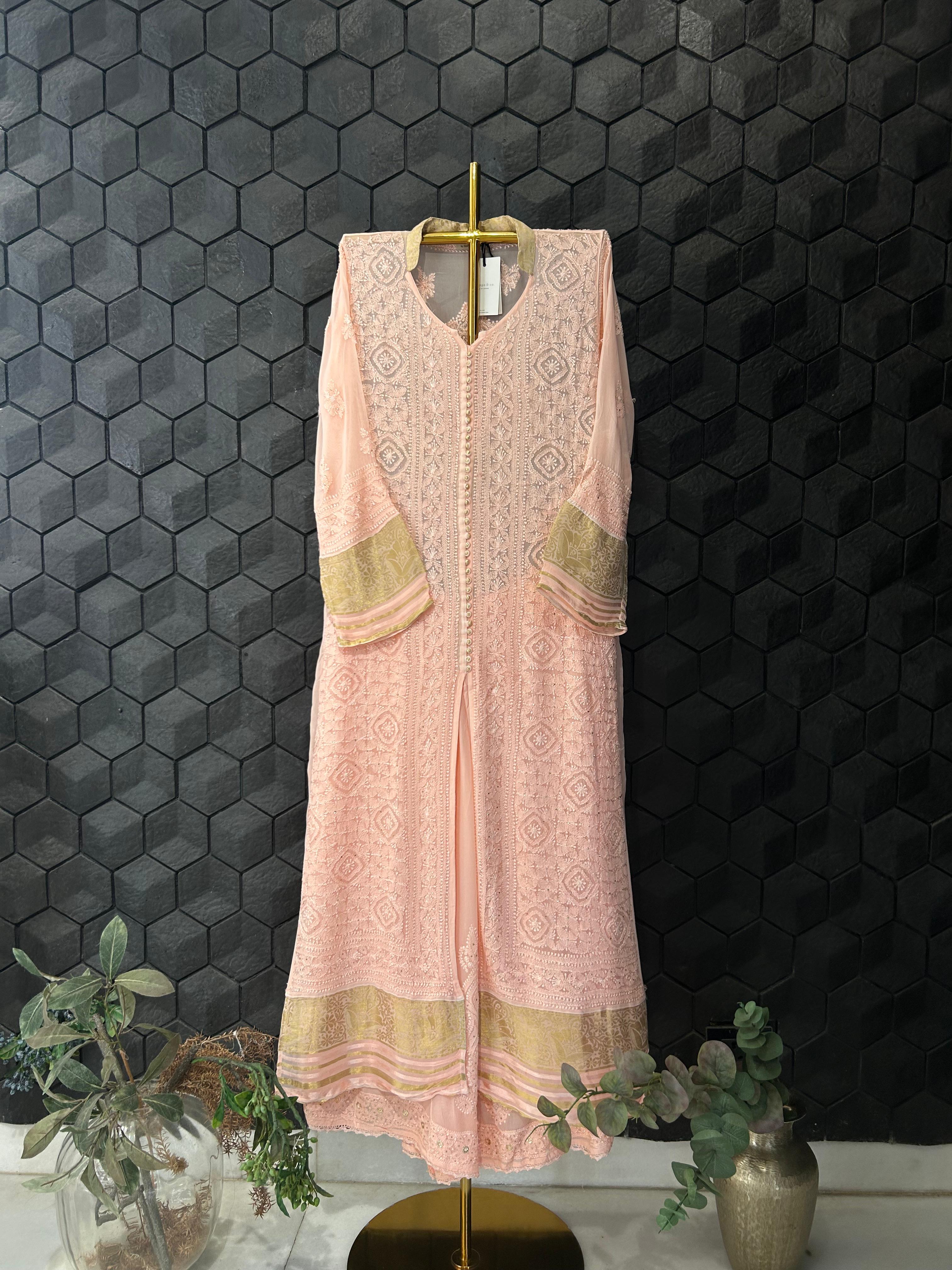 Peach Viscose chikankari sharara set