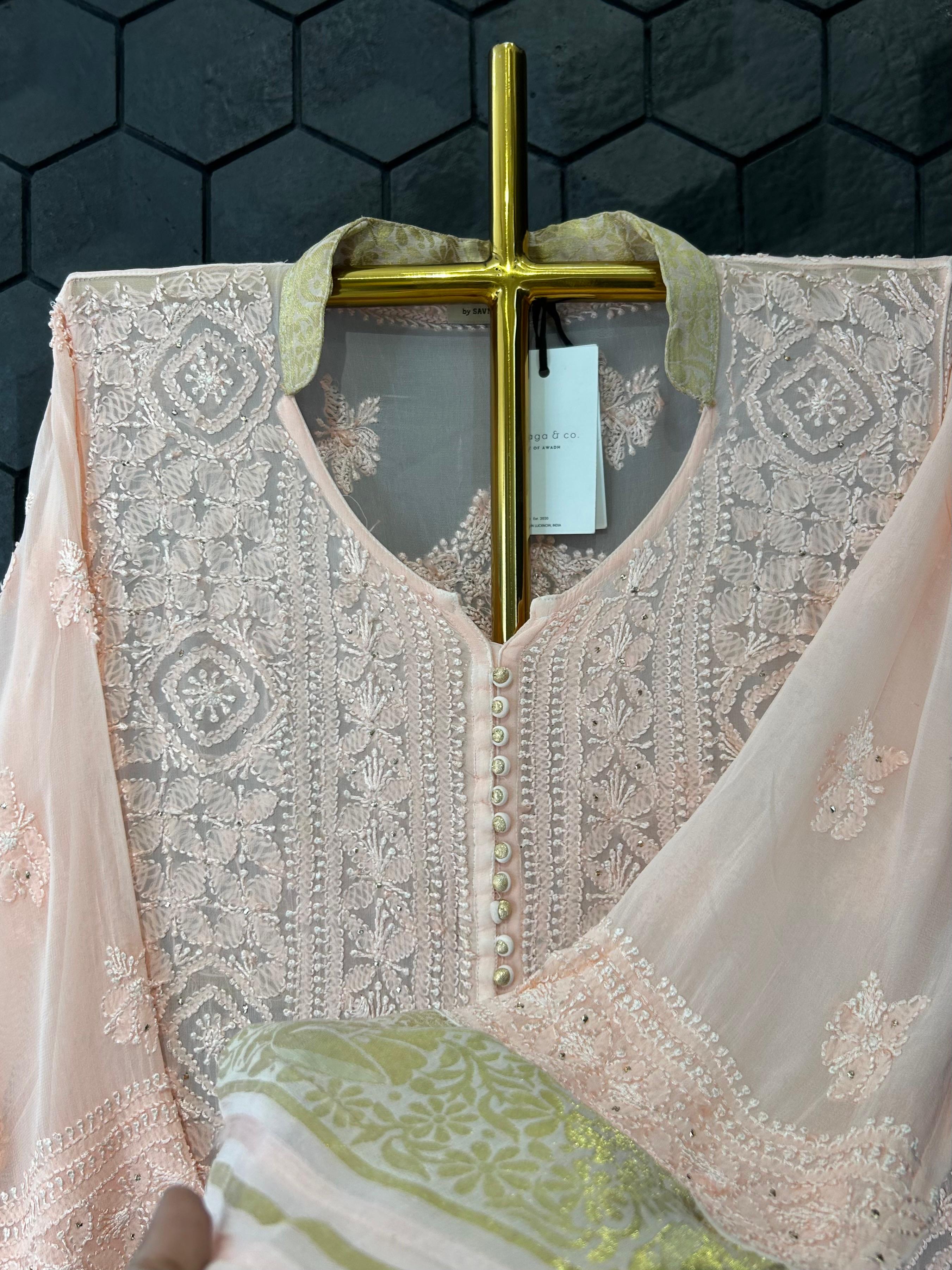 Peach Viscose chikankari sharara set