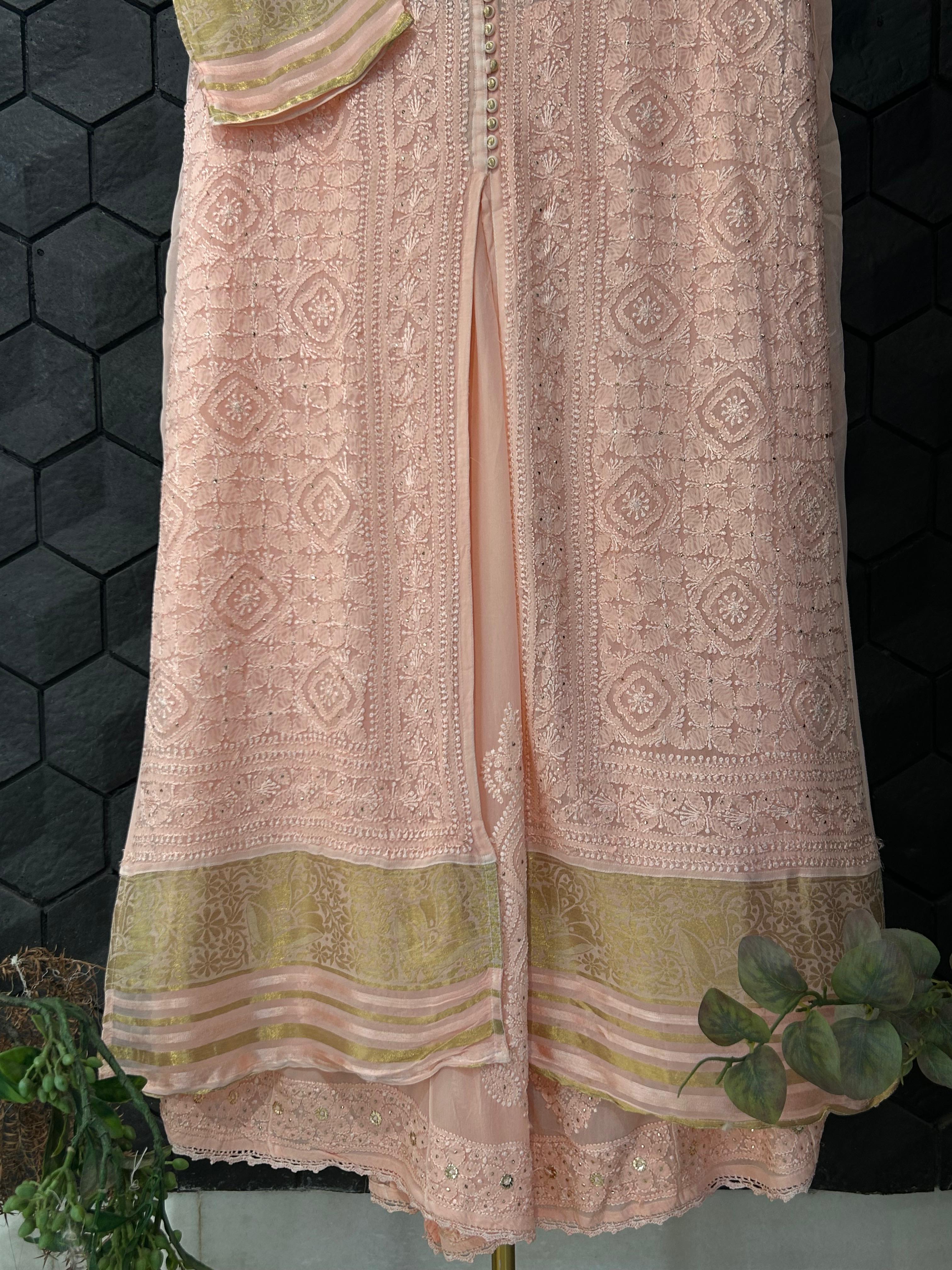 Peach Viscose chikankari sharara set