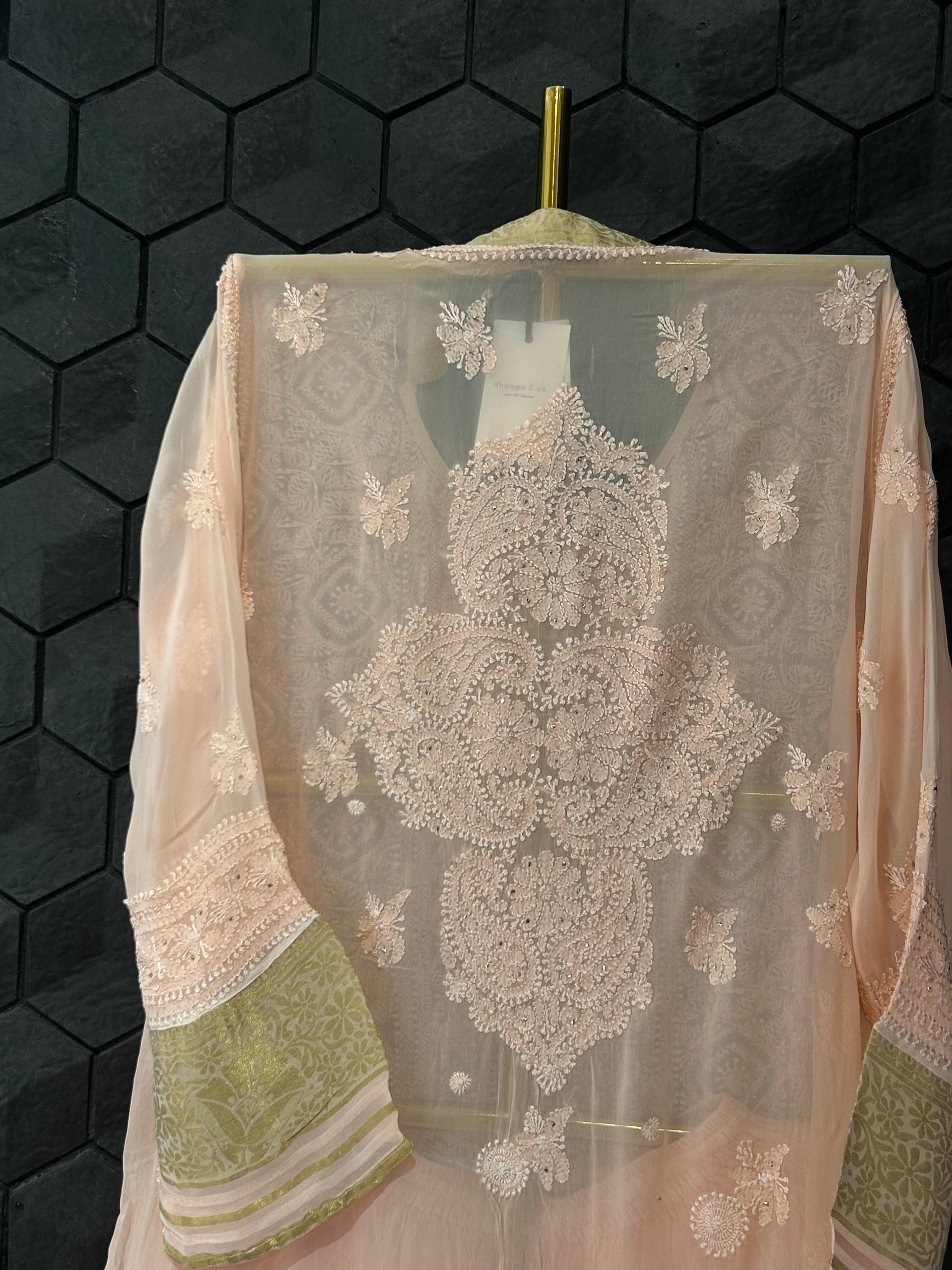 Peach Viscose chikankari sharara set
