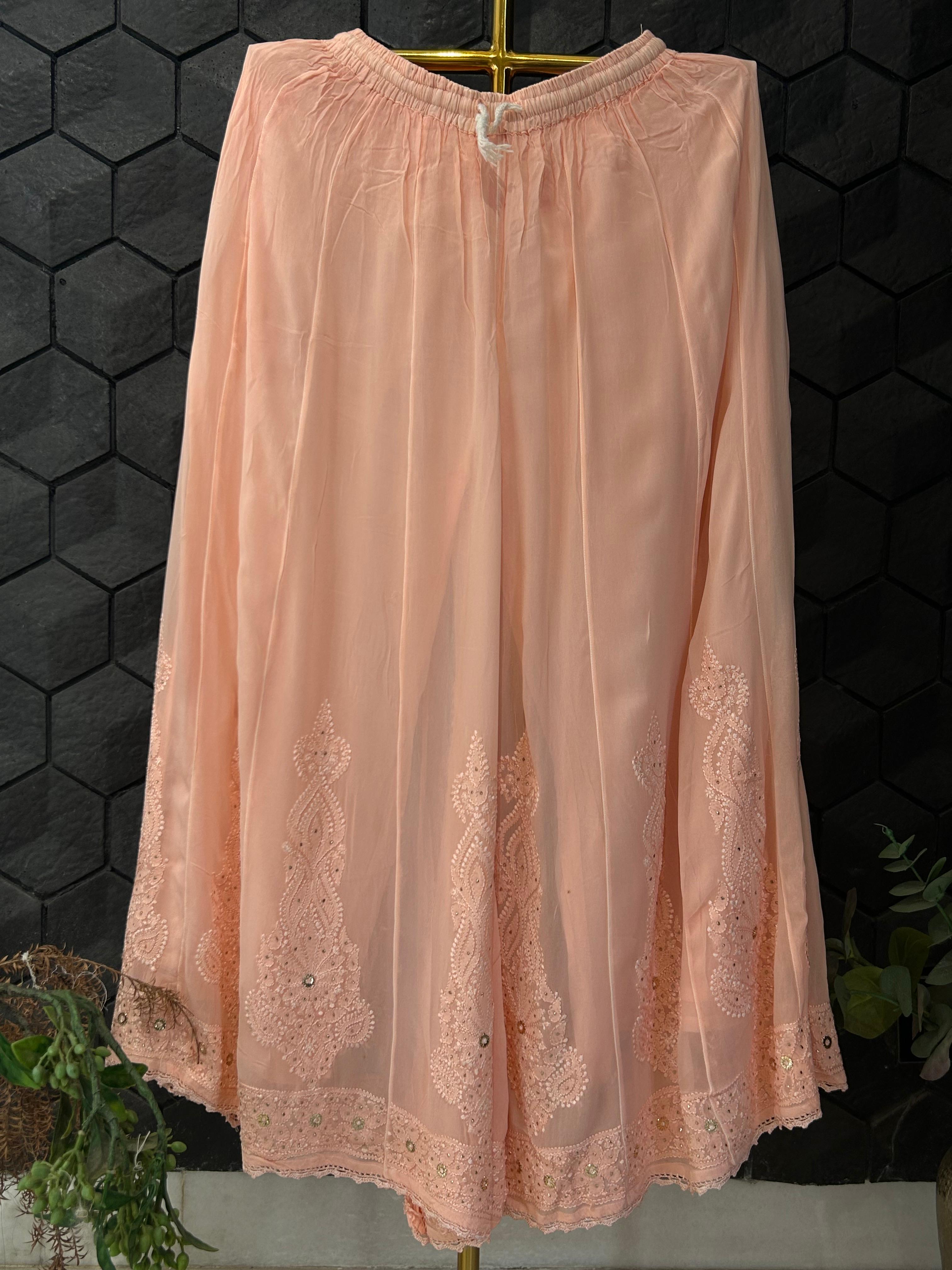 Peach Viscose chikankari sharara set
