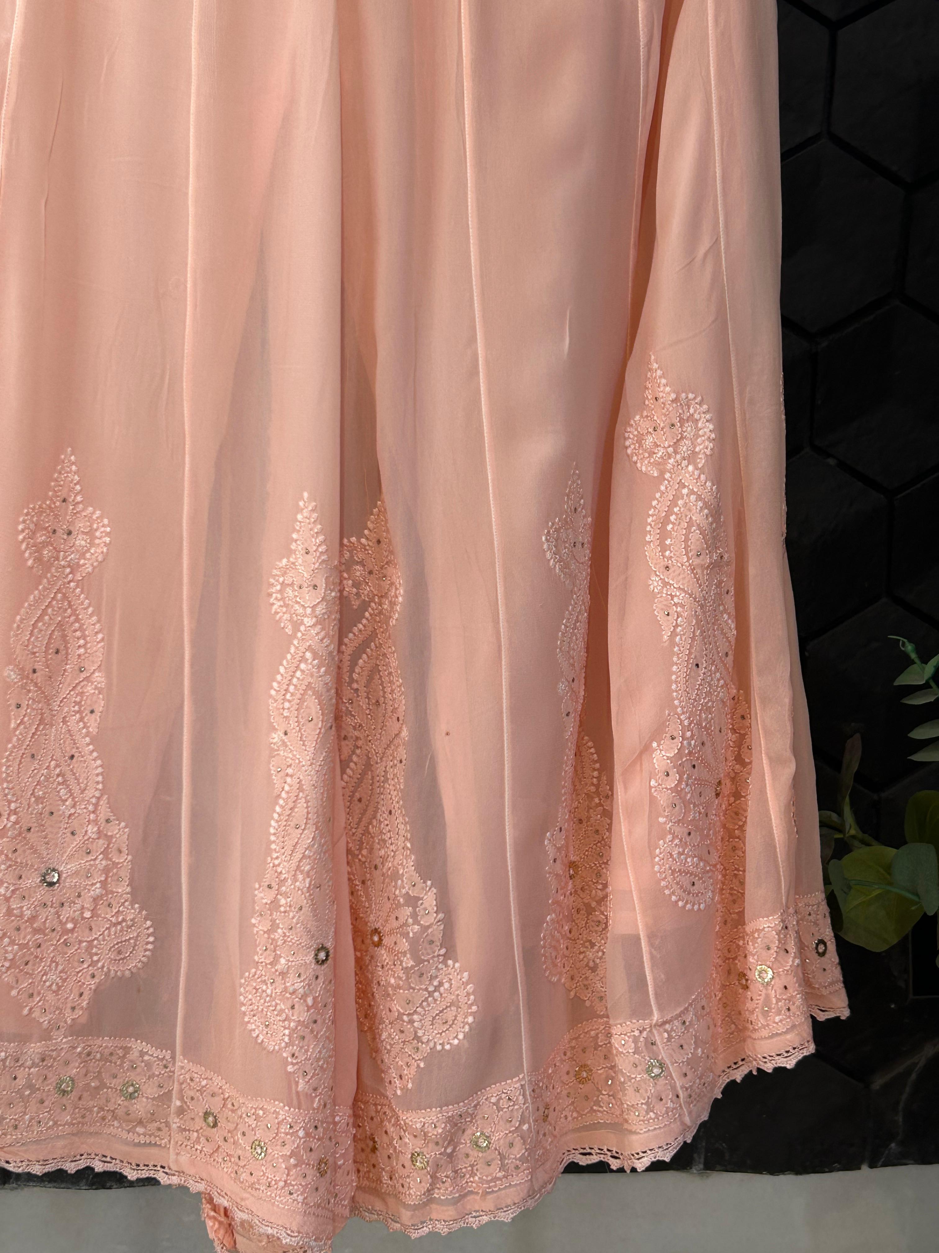 Peach Viscose chikankari sharara set