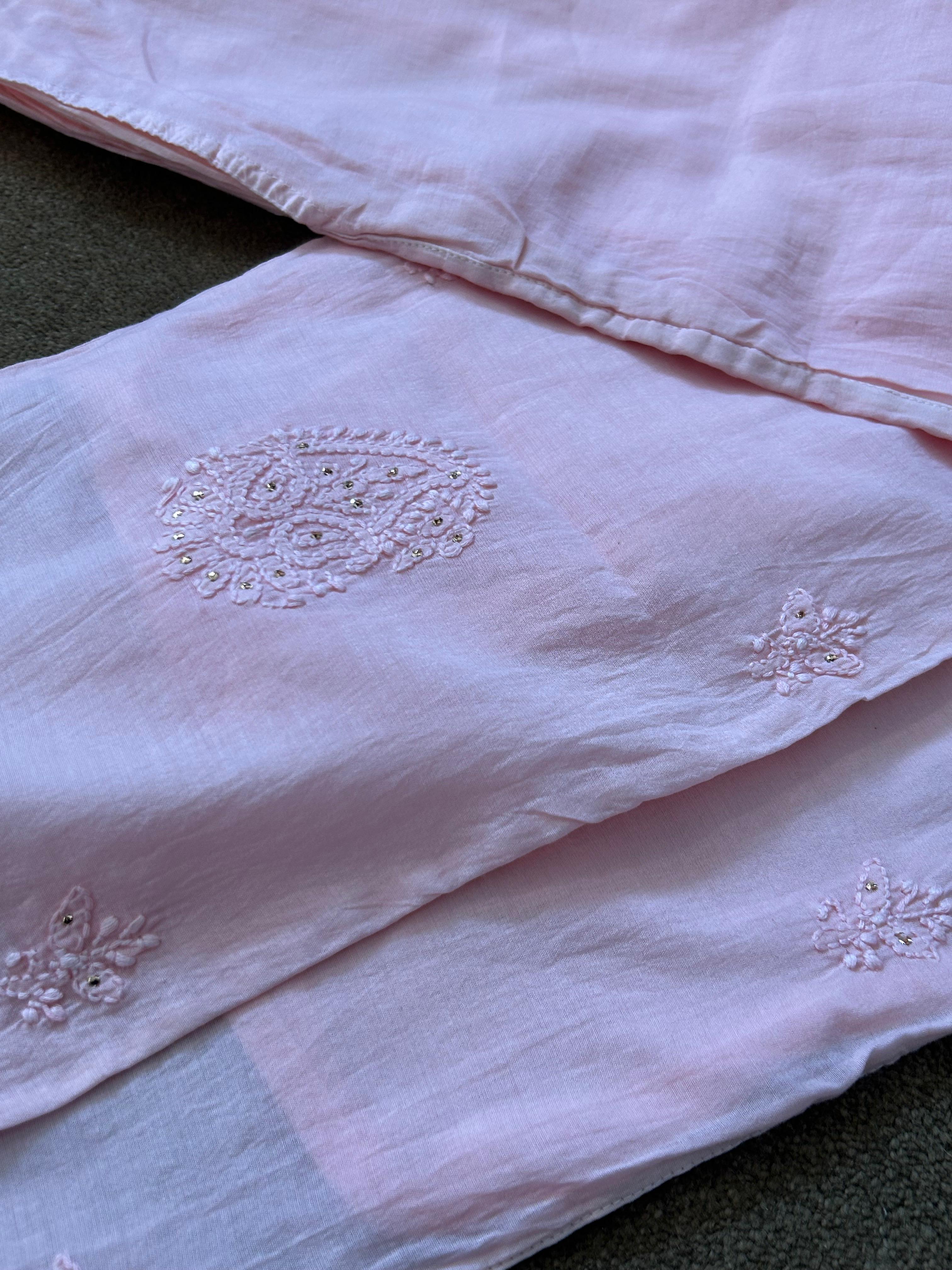 Pink chanderi chikankari angarkha kurta set