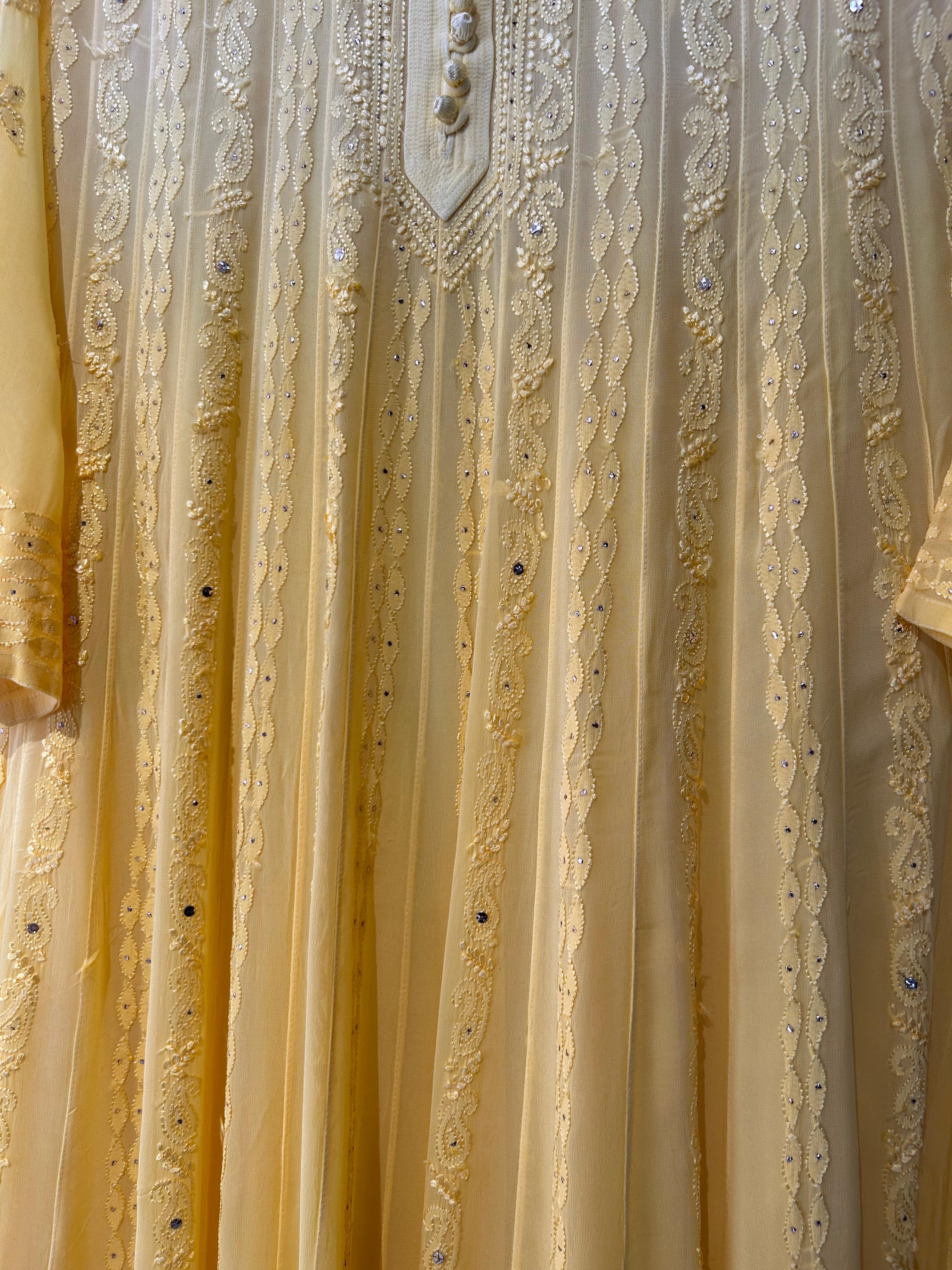 Yellow viscose chikankari anarkali