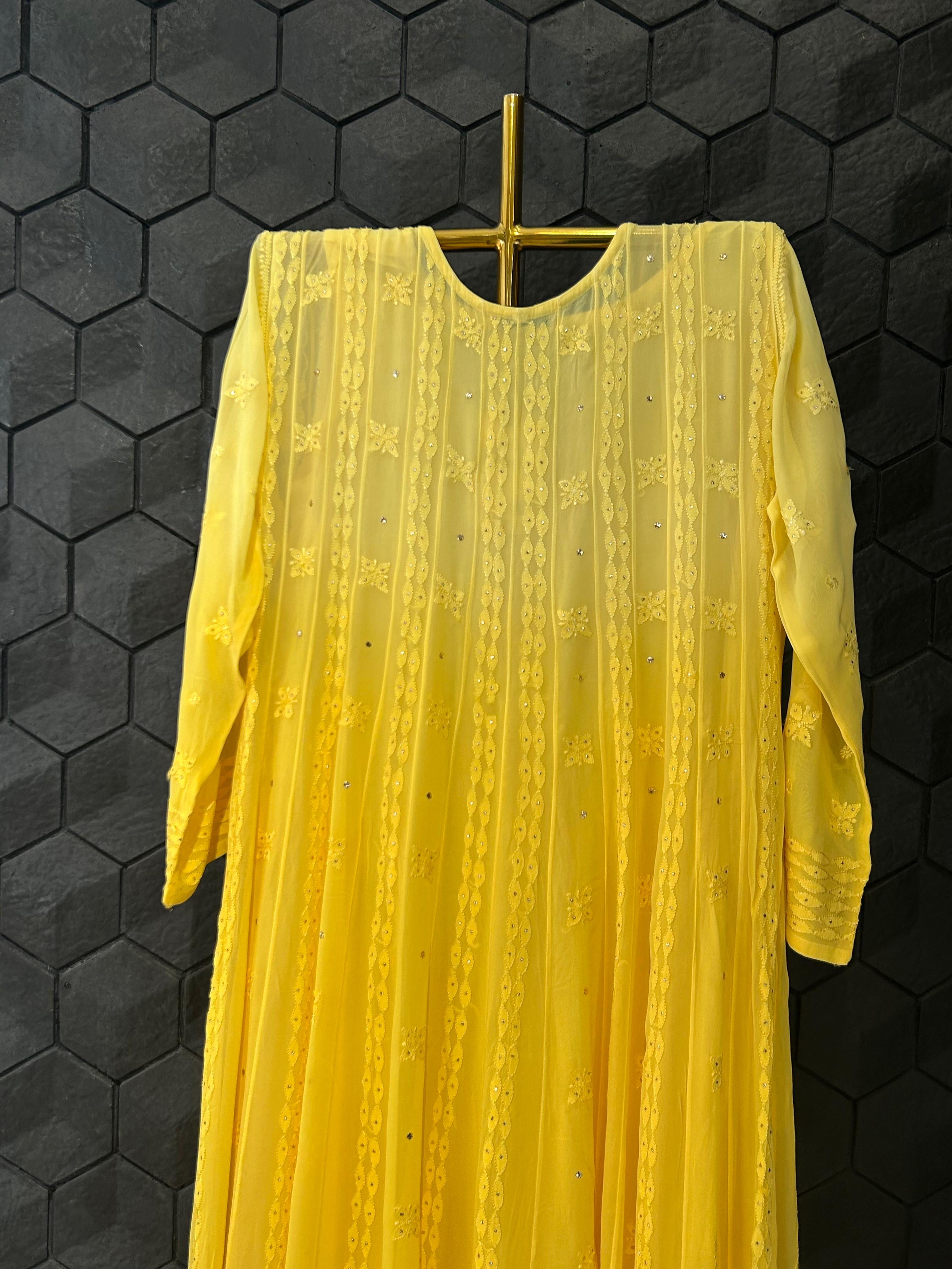 Yellow viscose chikankari anarkali
