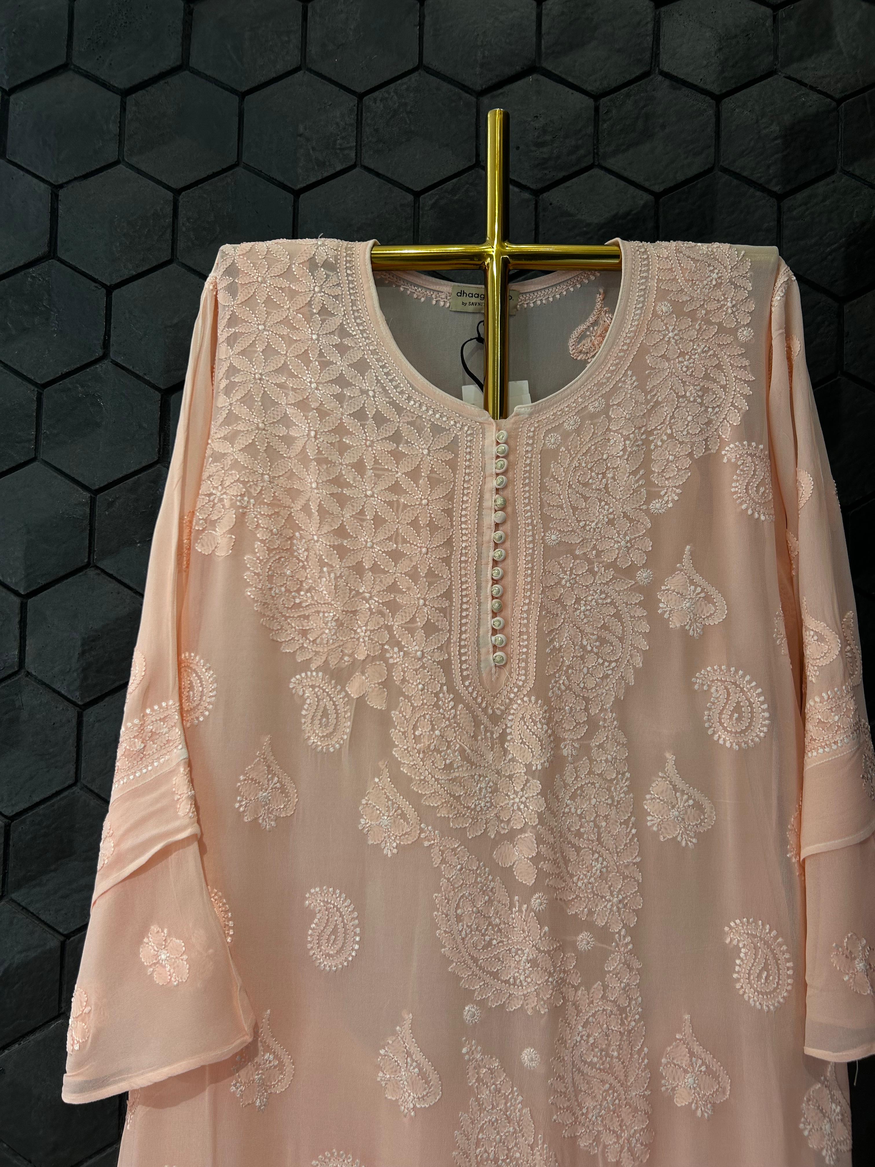 Peach chikankari viscose sharara set