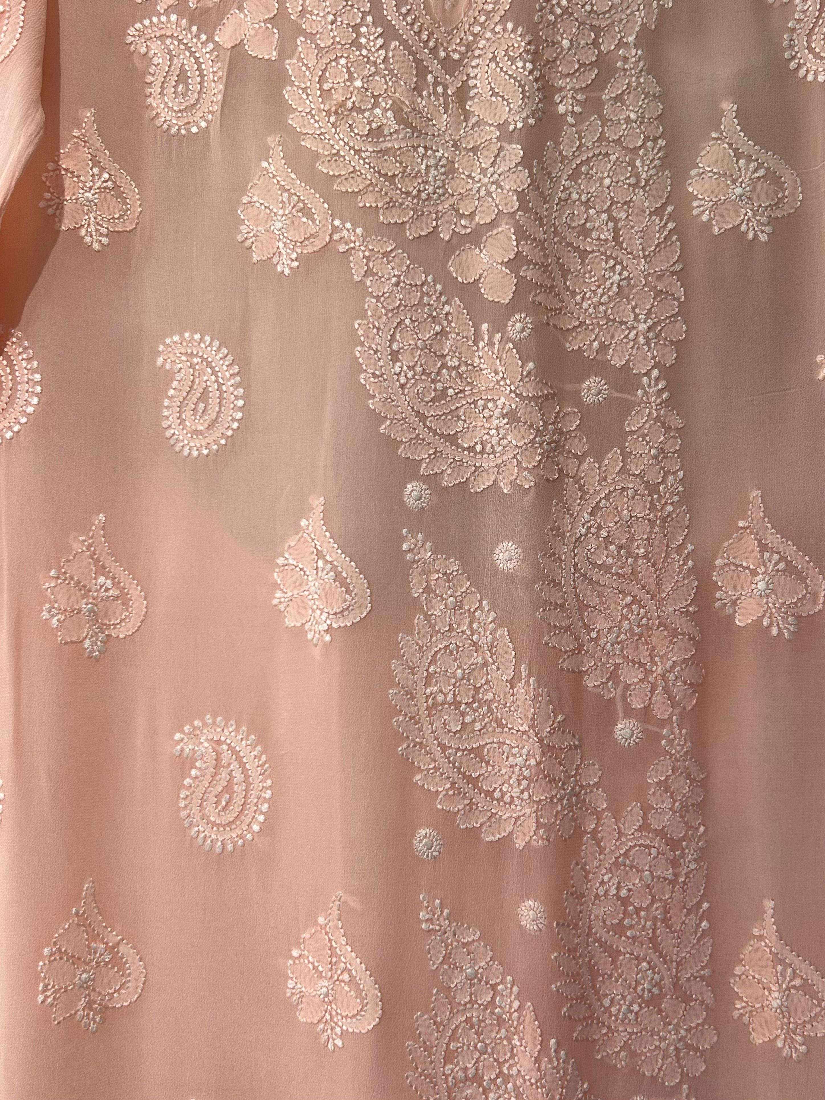 Peach chikankari viscose sharara set