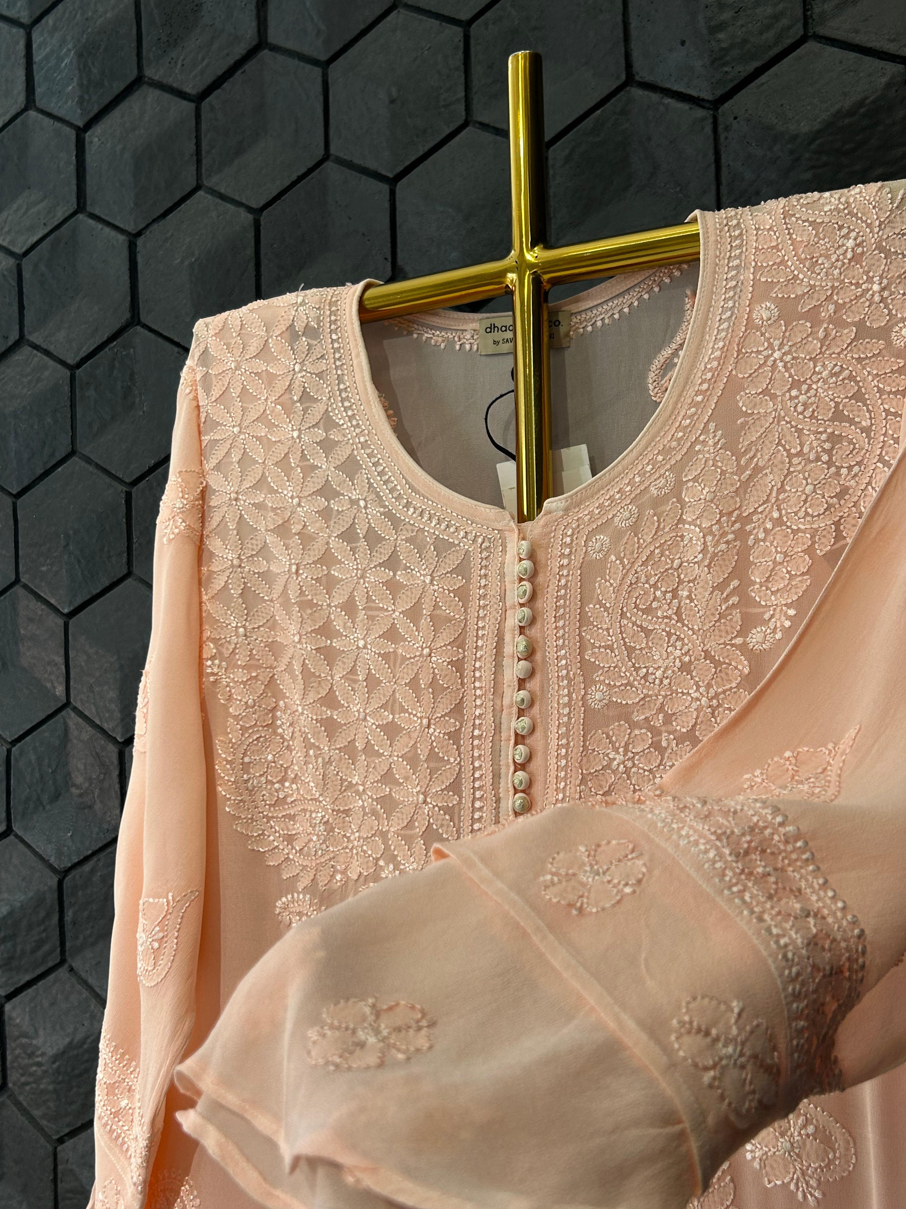 Peach chikankari viscose sharara set