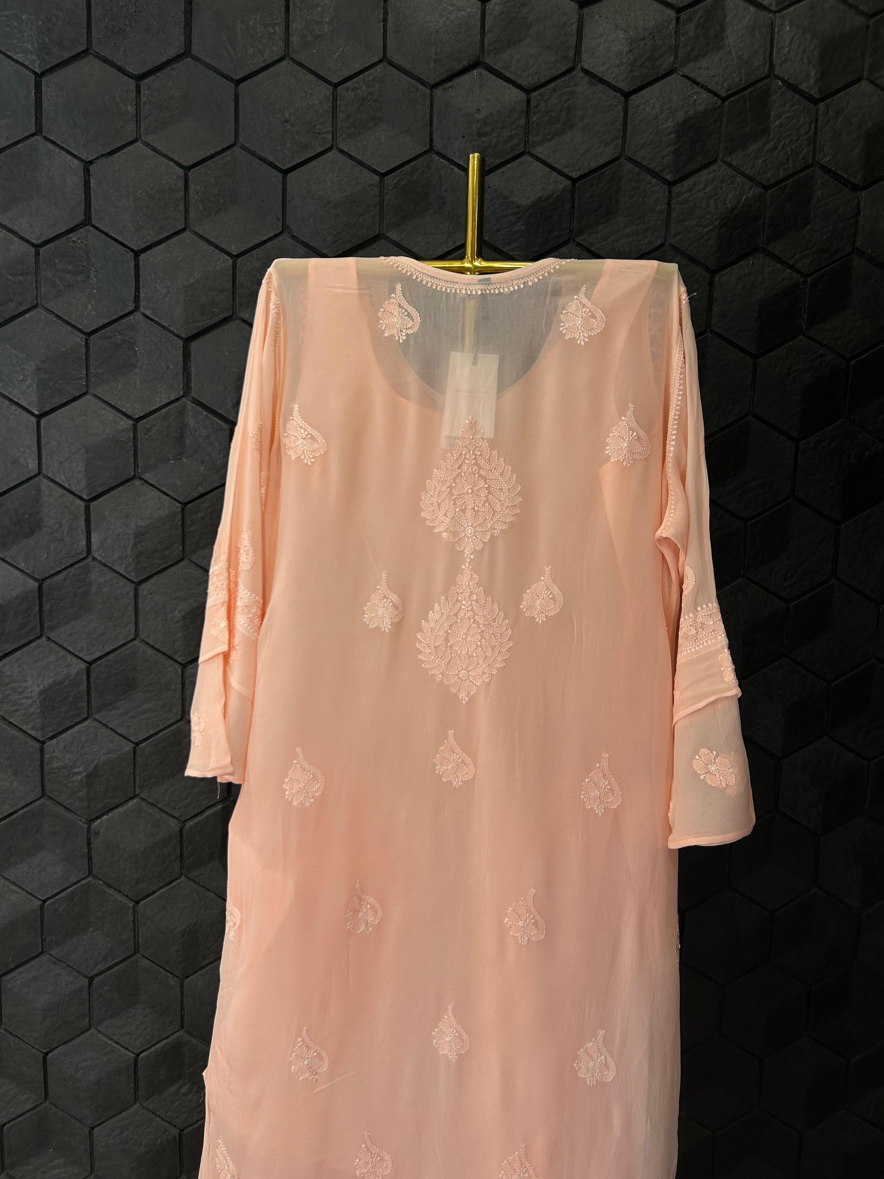 Peach chikankari viscose sharara set