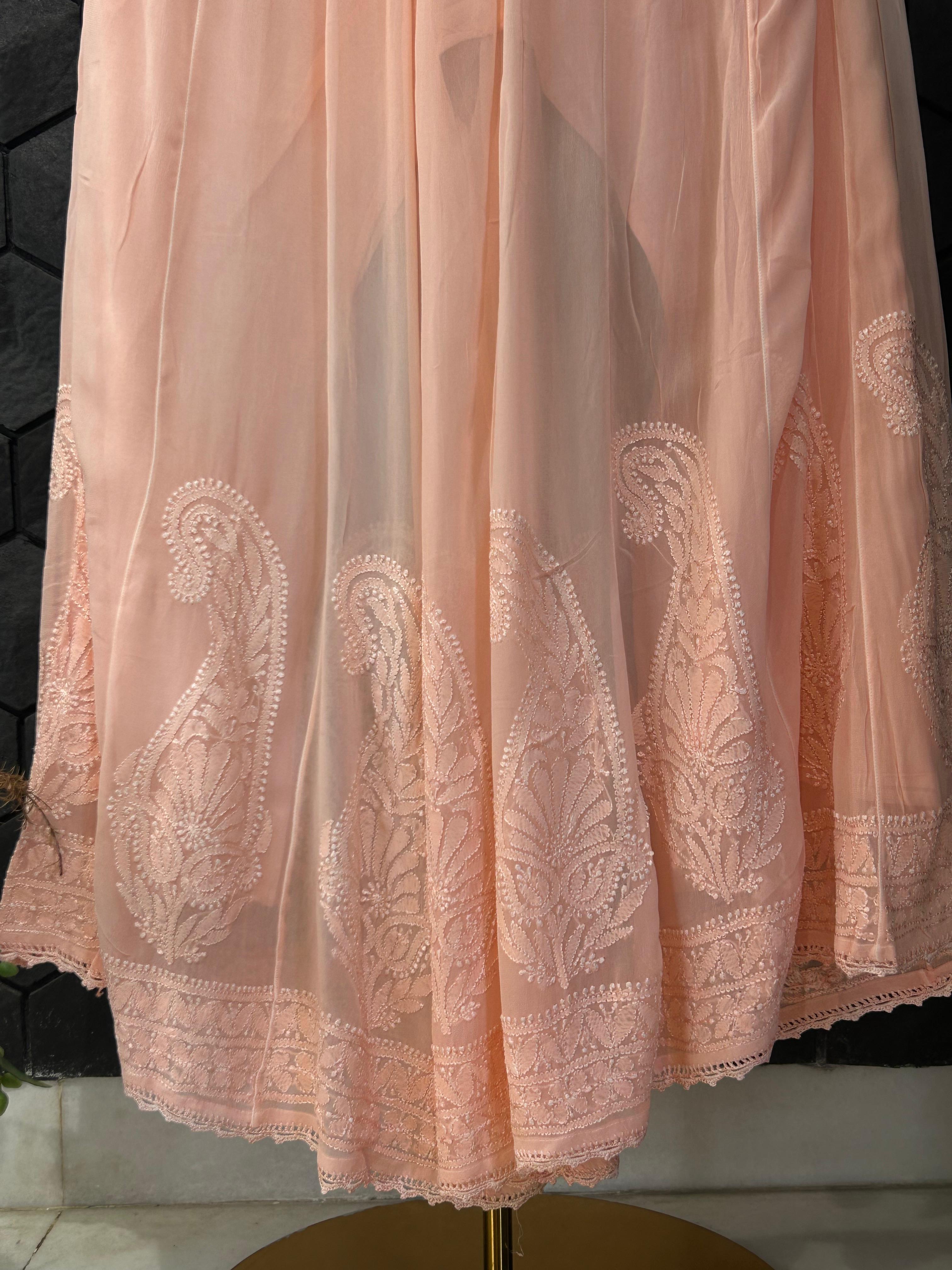 Peach chikankari viscose sharara set
