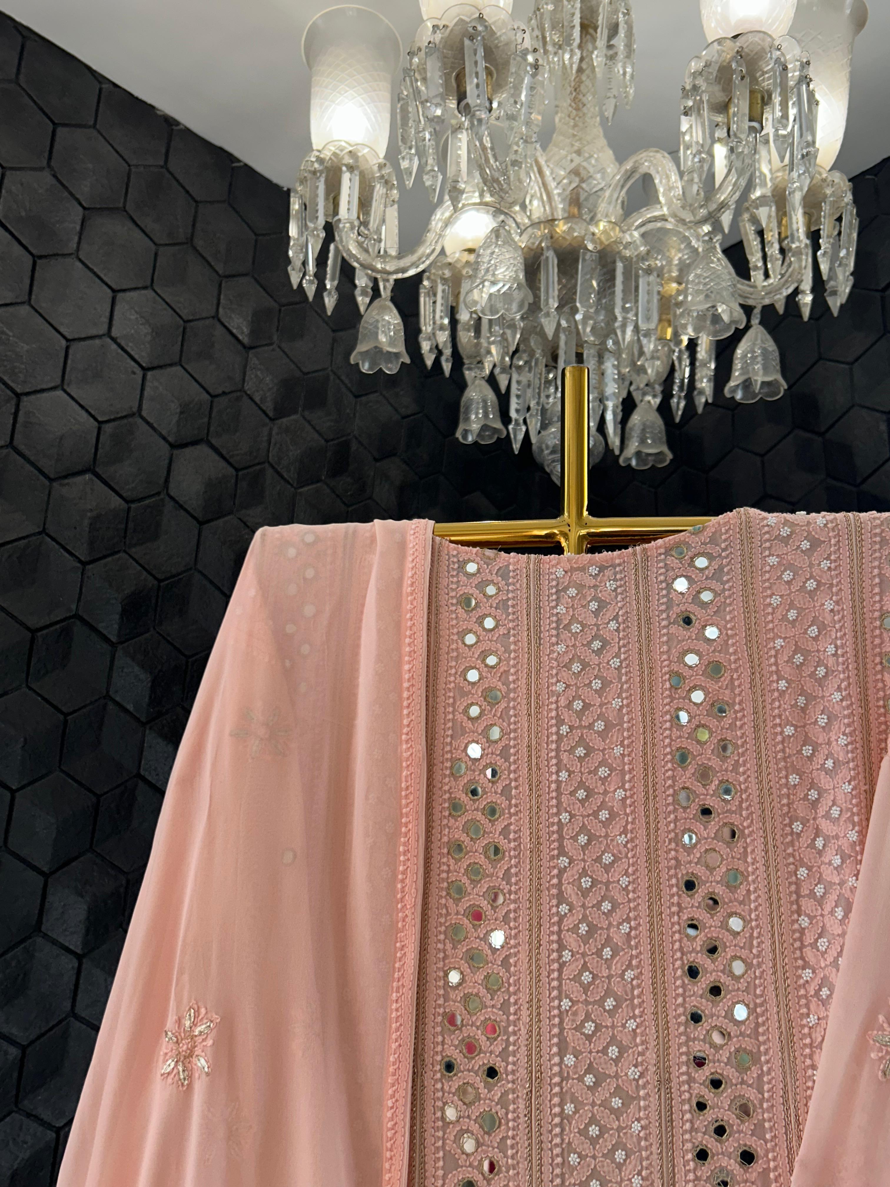 Pink Viscose Anarkali chikankari set