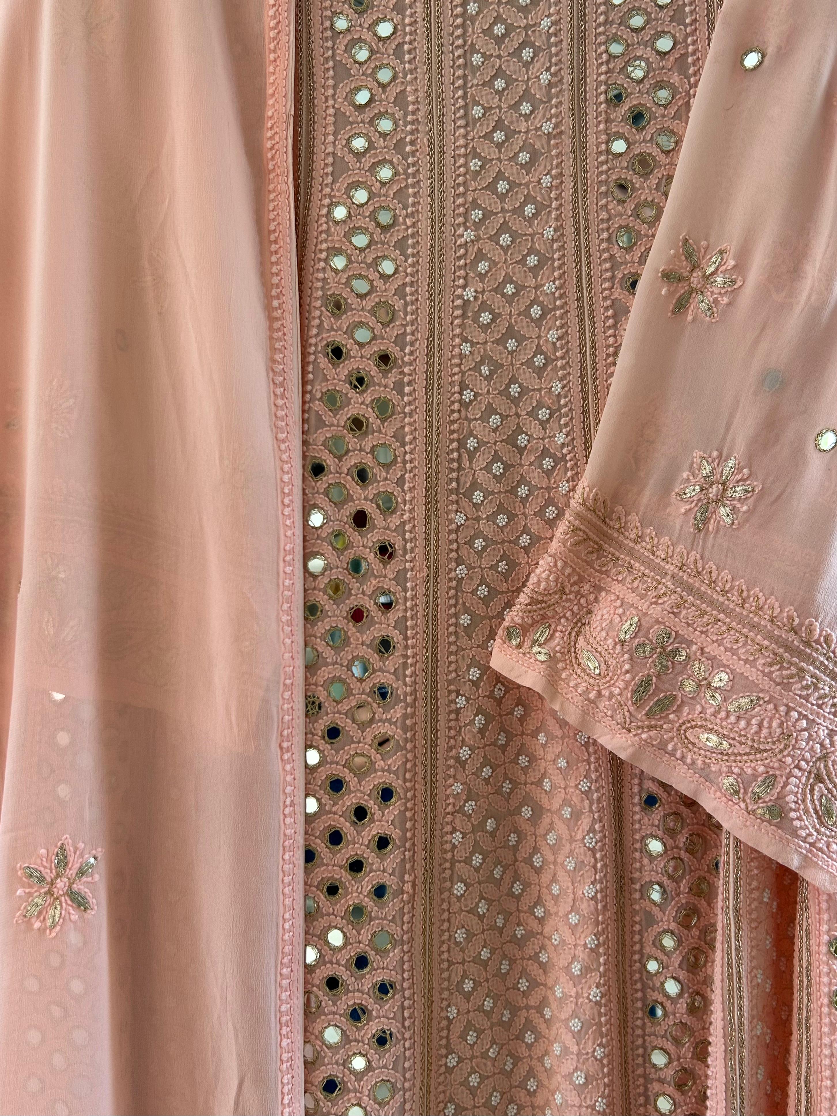 Pink Viscose Anarkali chikankari set