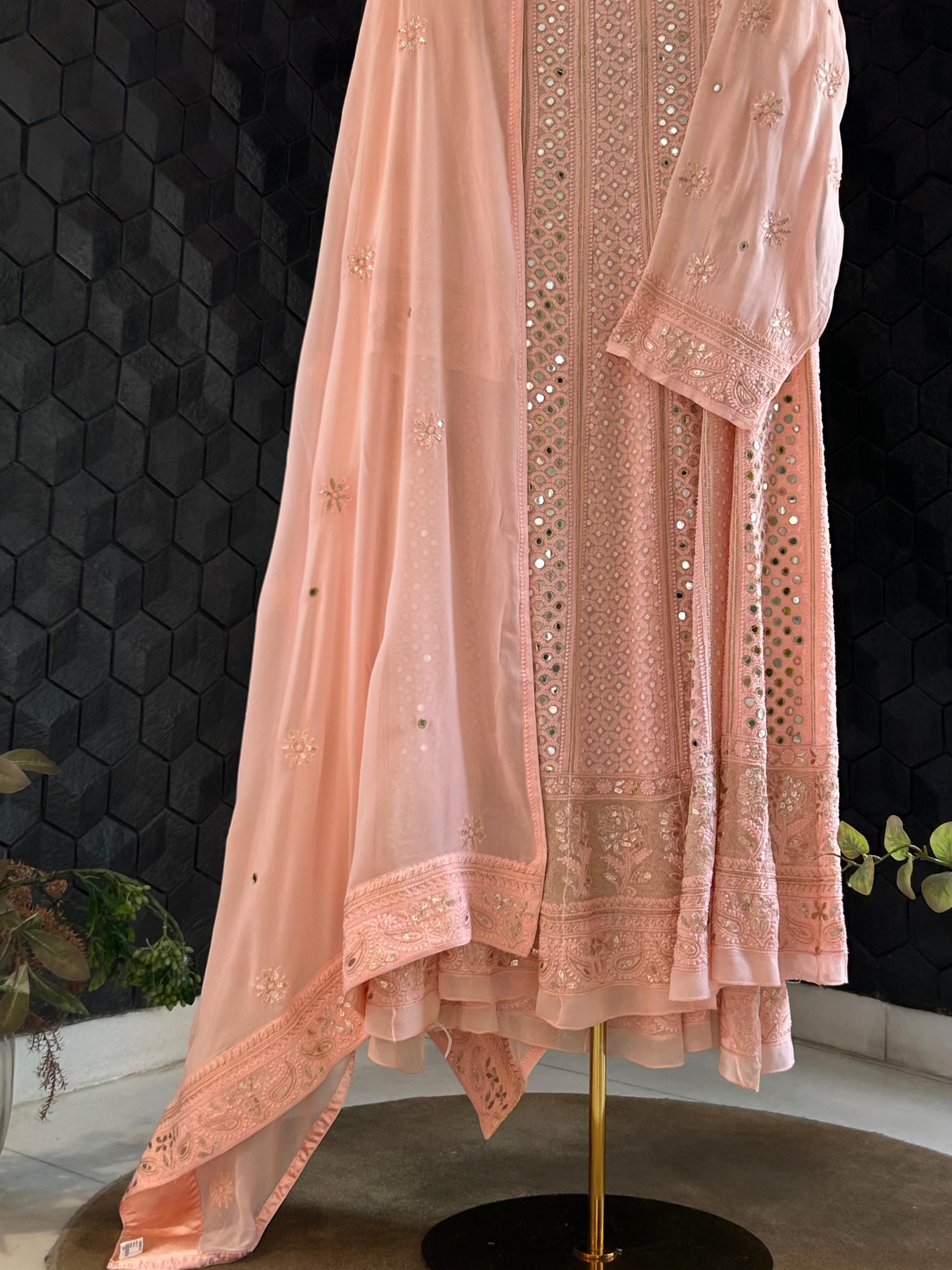 Pink Viscose Anarkali chikankari set
