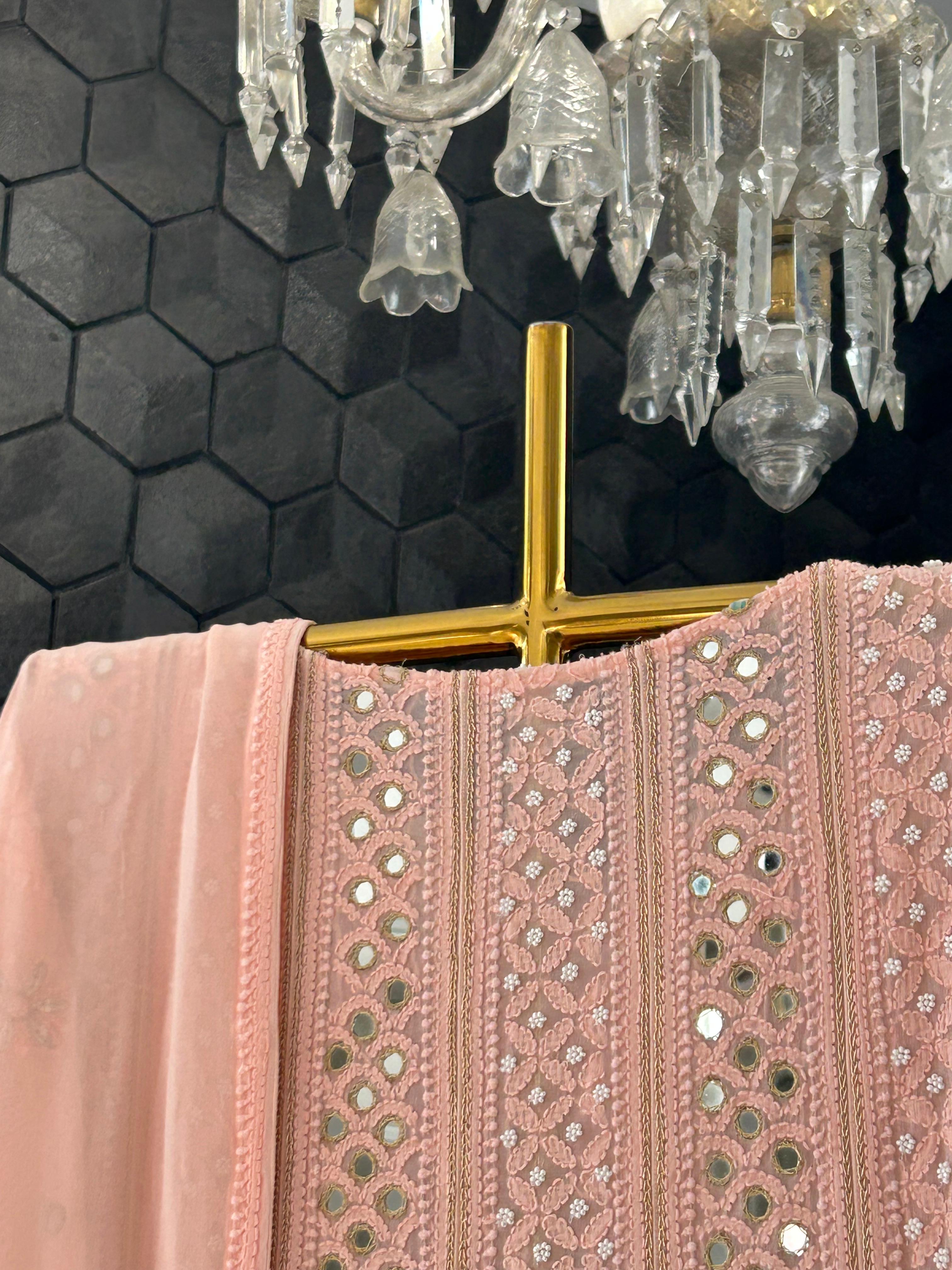 Pink Viscose Anarkali chikankari set