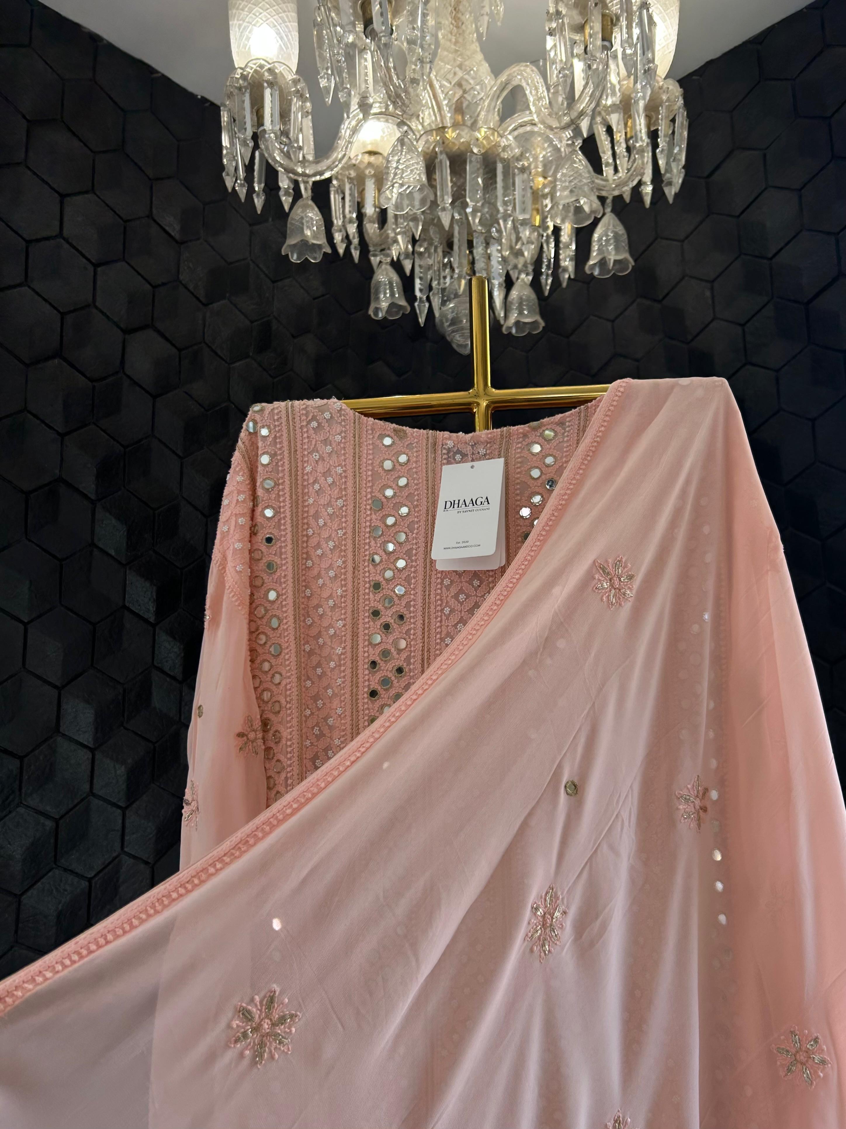 Pink Viscose Anarkali chikankari set