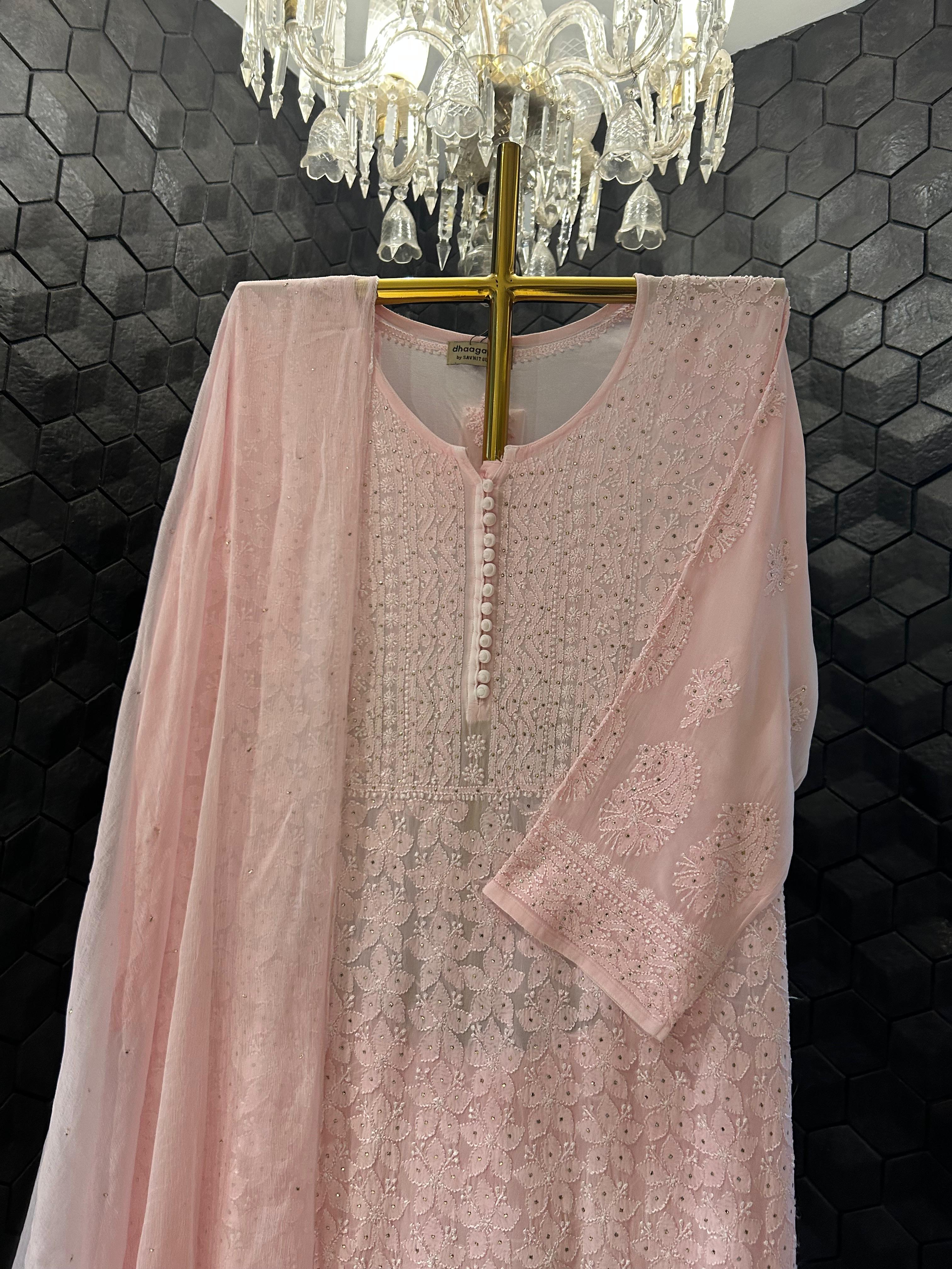 Pink Viscose chikankari sharara set