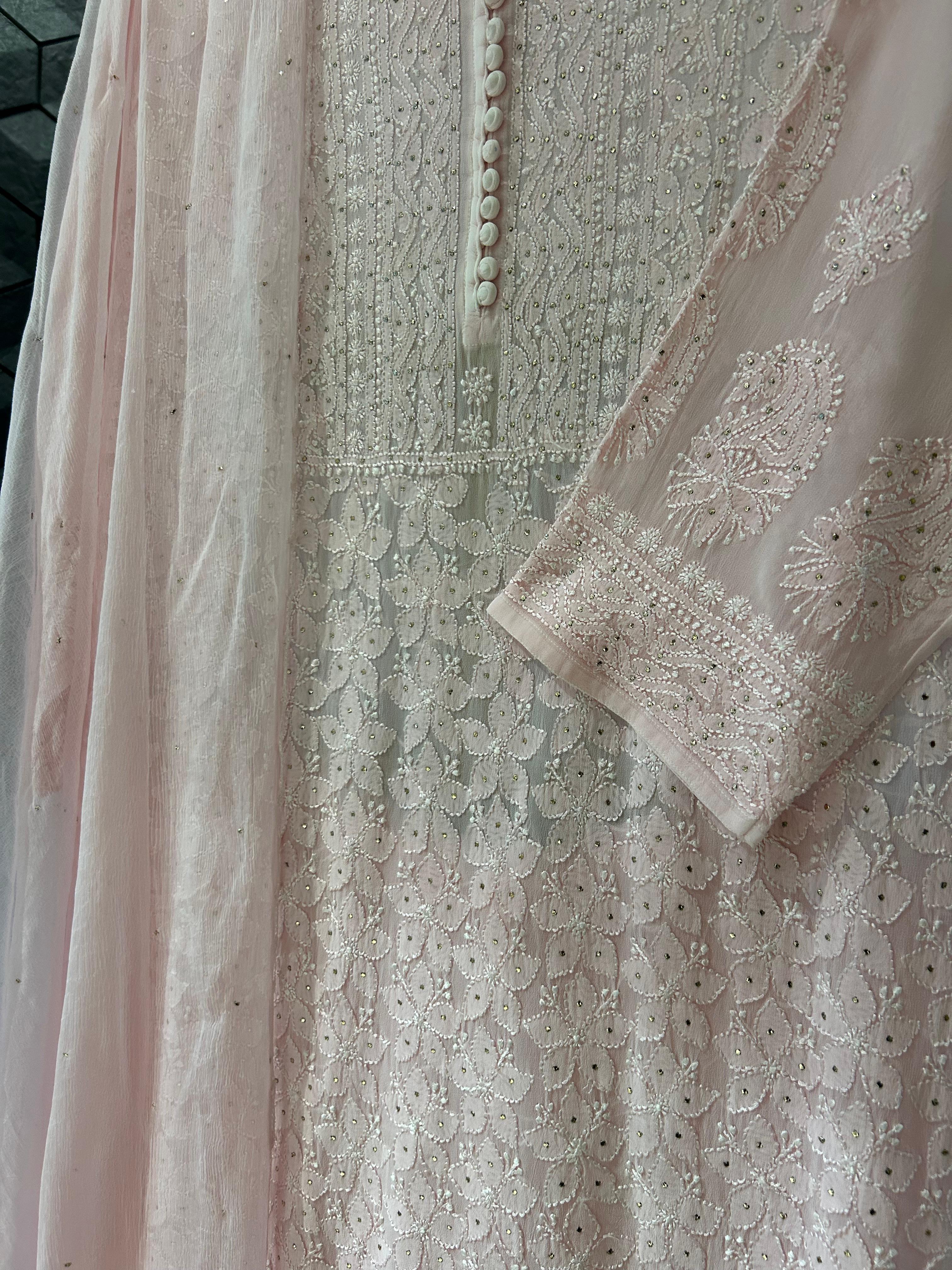 Pink Viscose chikankari sharara set