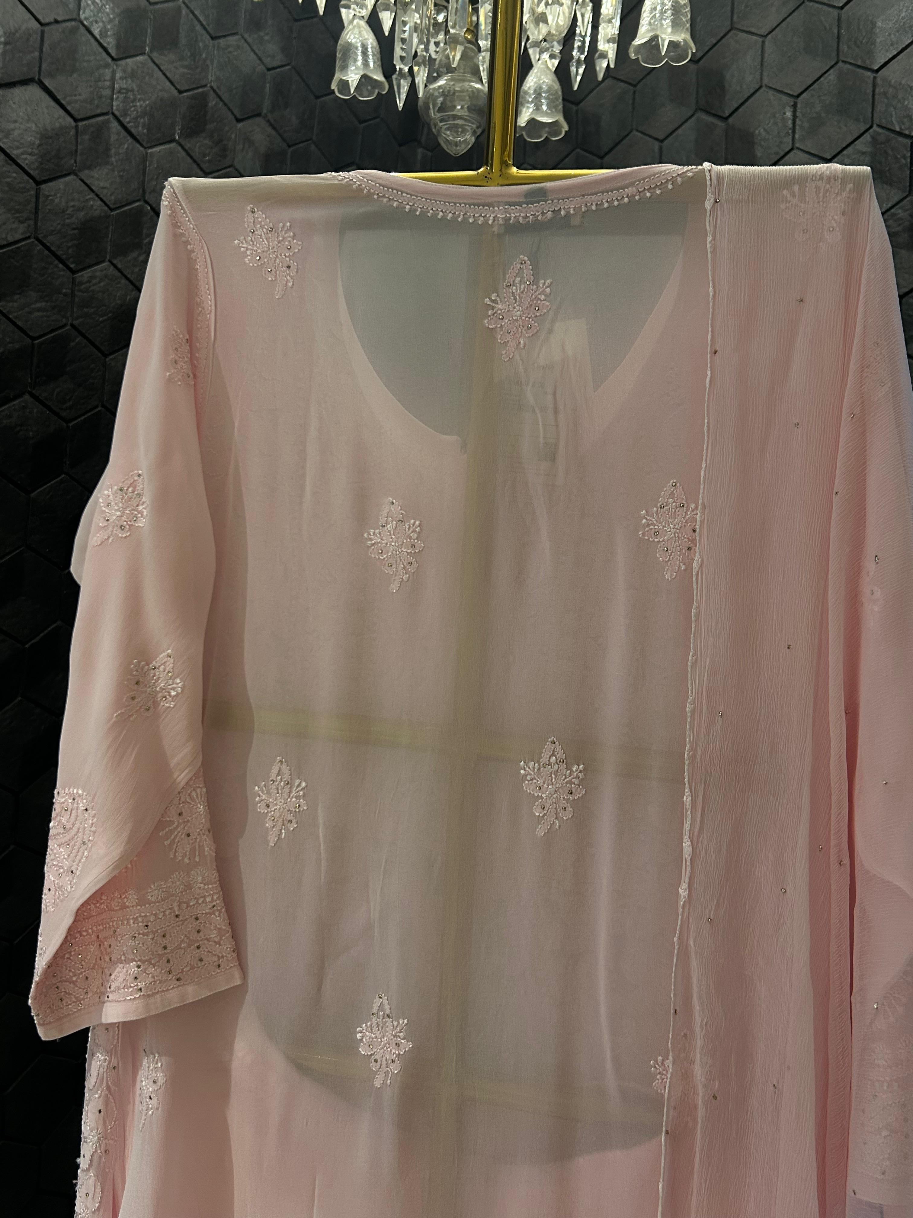 Pink Viscose chikankari sharara set