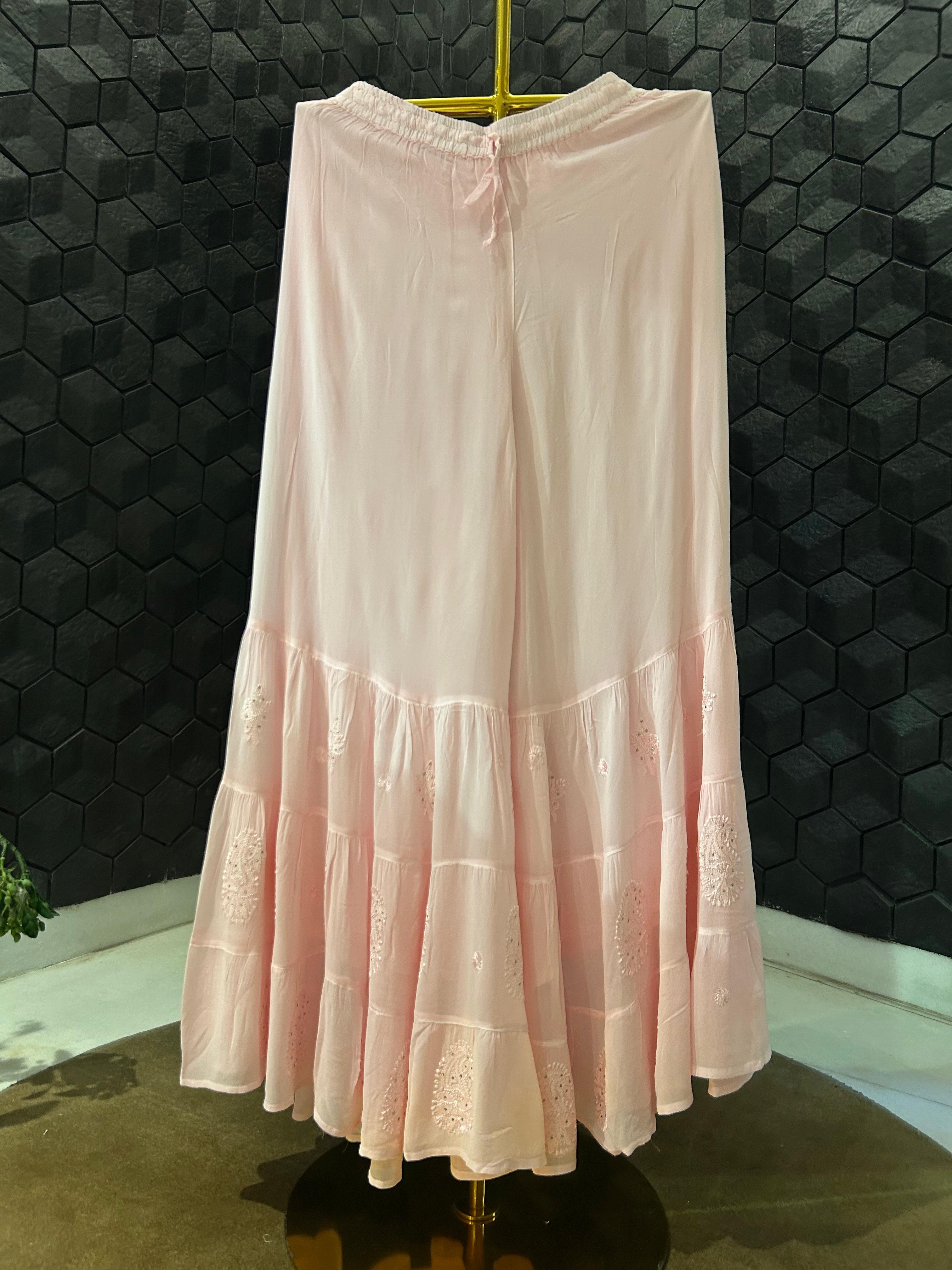 Pink Viscose chikankari sharara set
