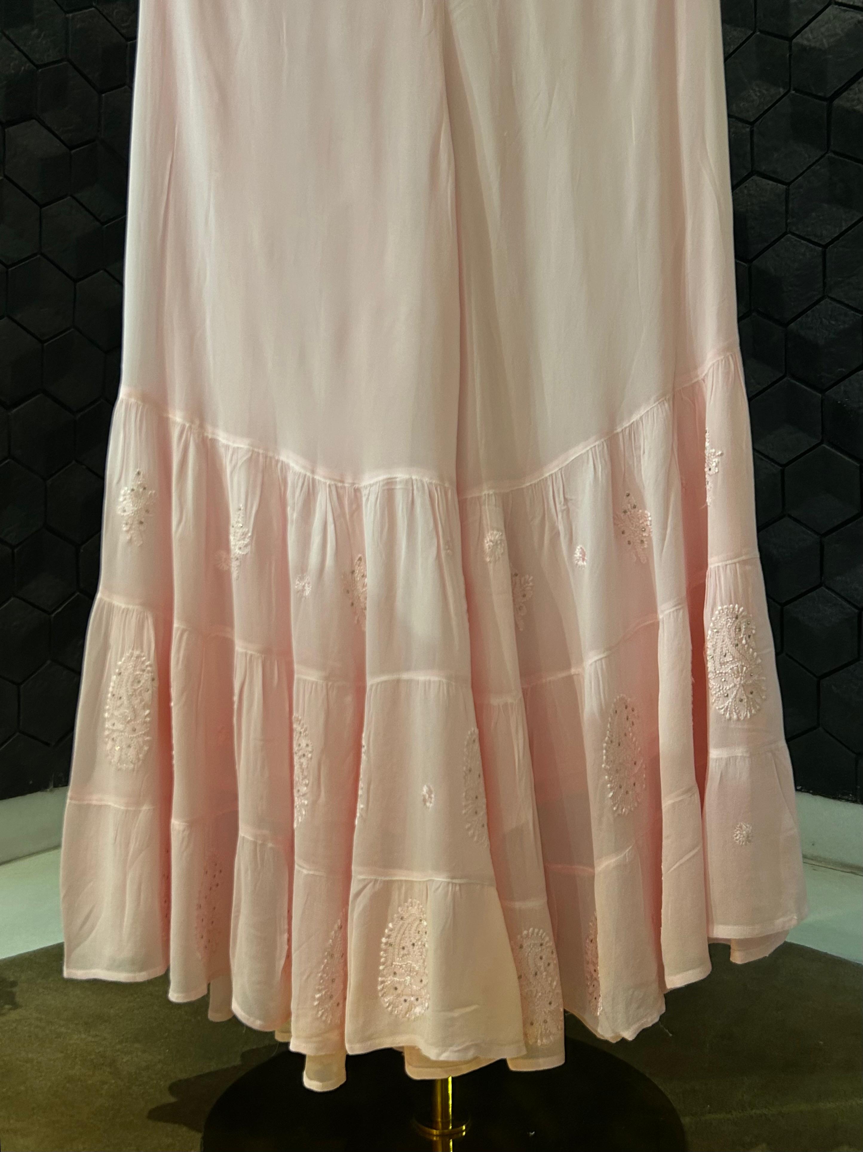 Pink Viscose chikankari sharara set