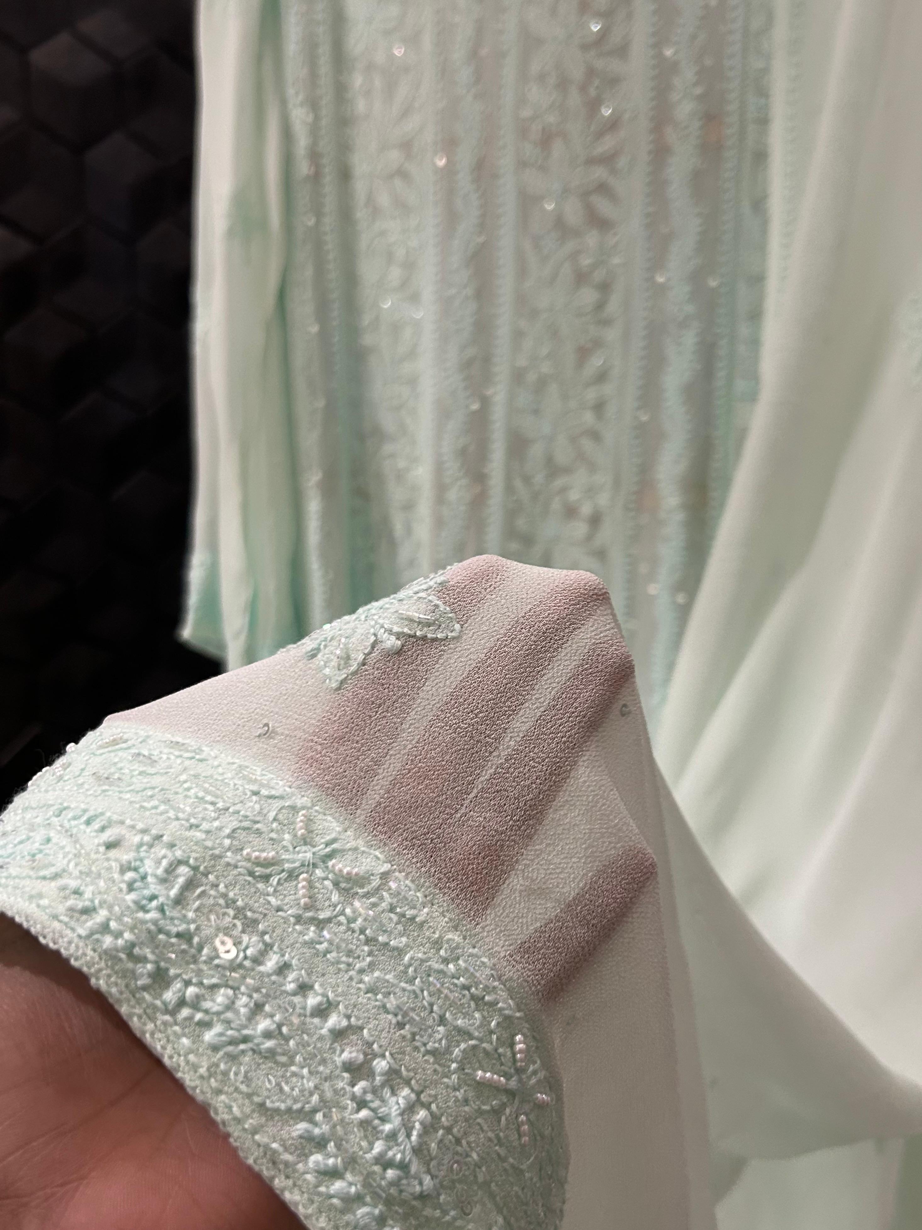 Sea green viscose chikankari anarkali set