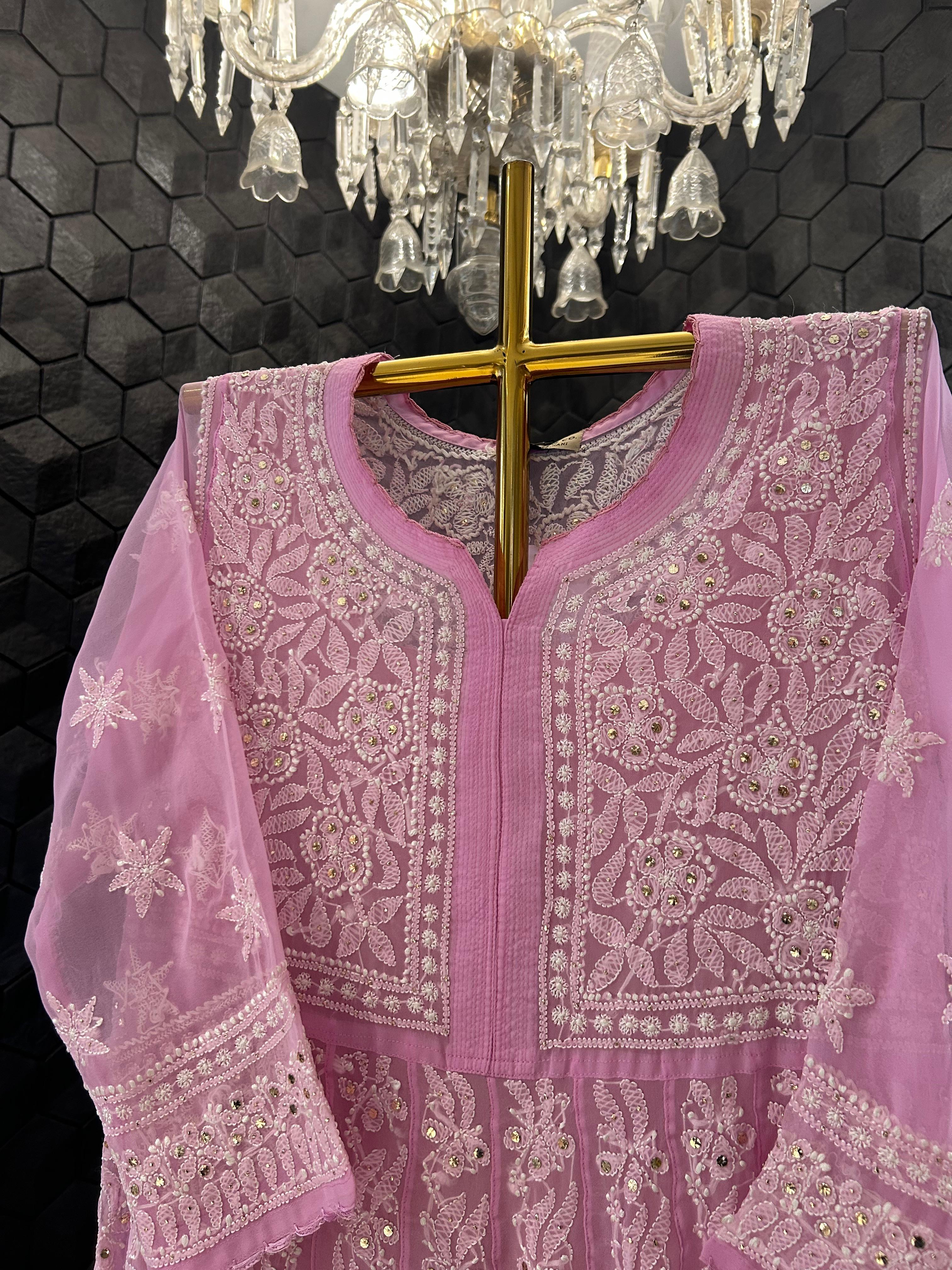 Pink Viscose chikankari anarkali set