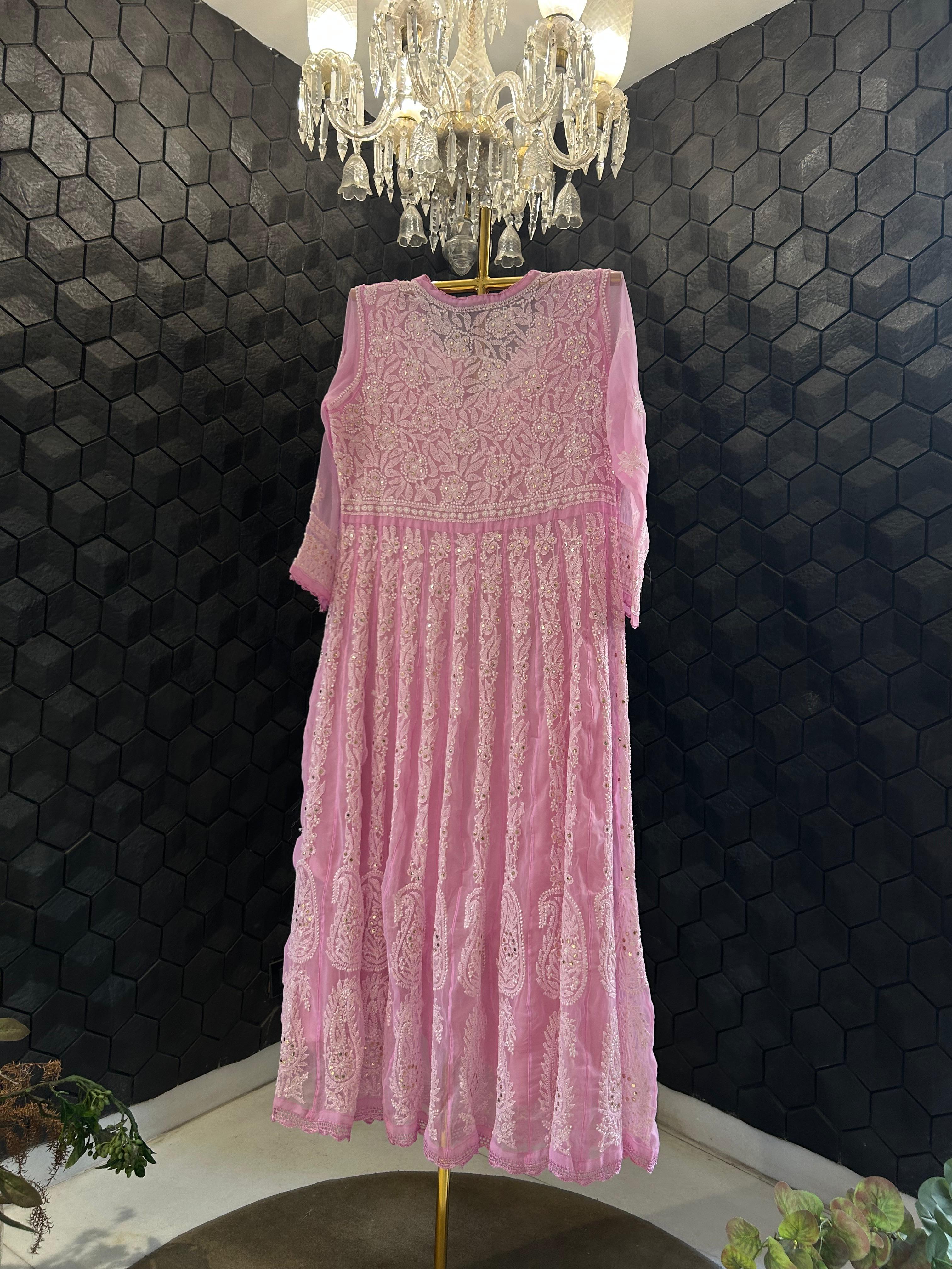 Pink Viscose chikankari anarkali set