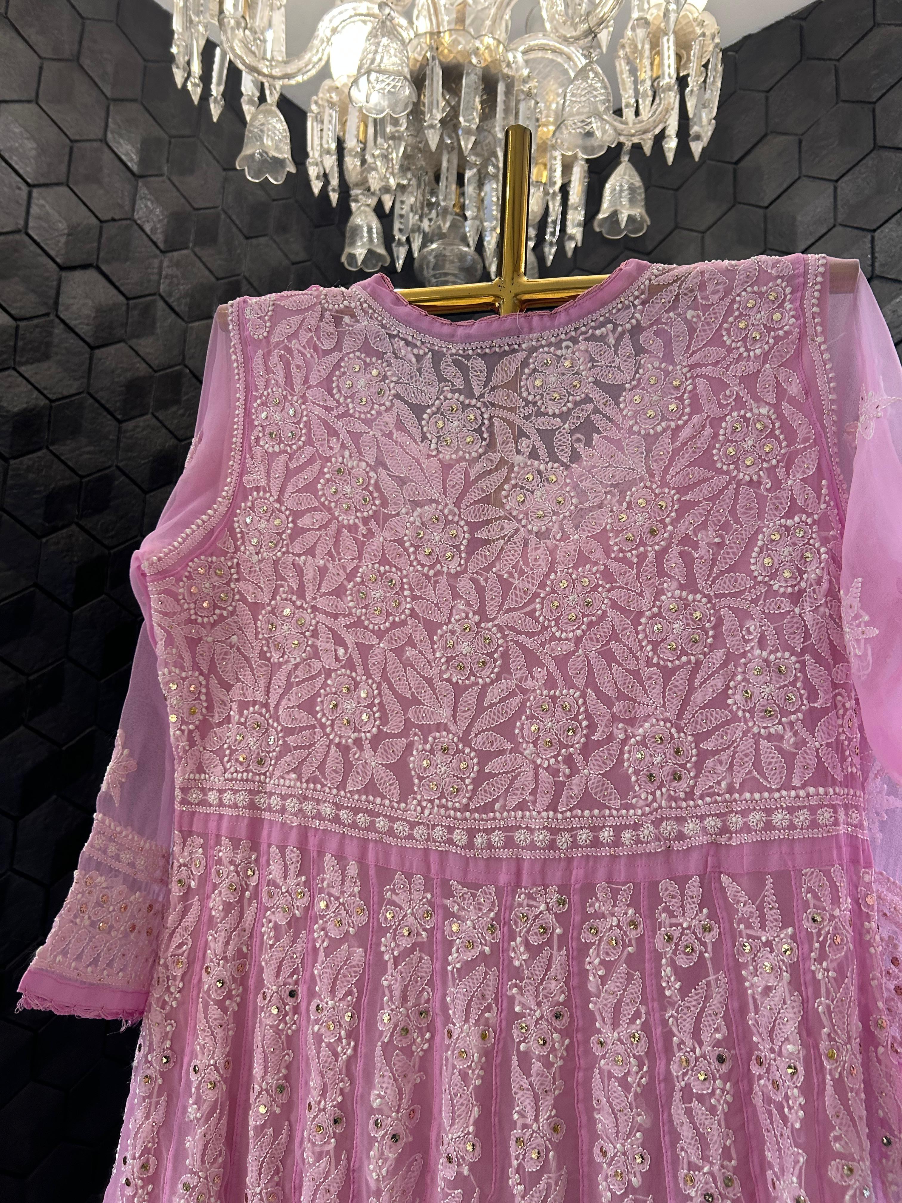 Pink Viscose chikankari anarkali set