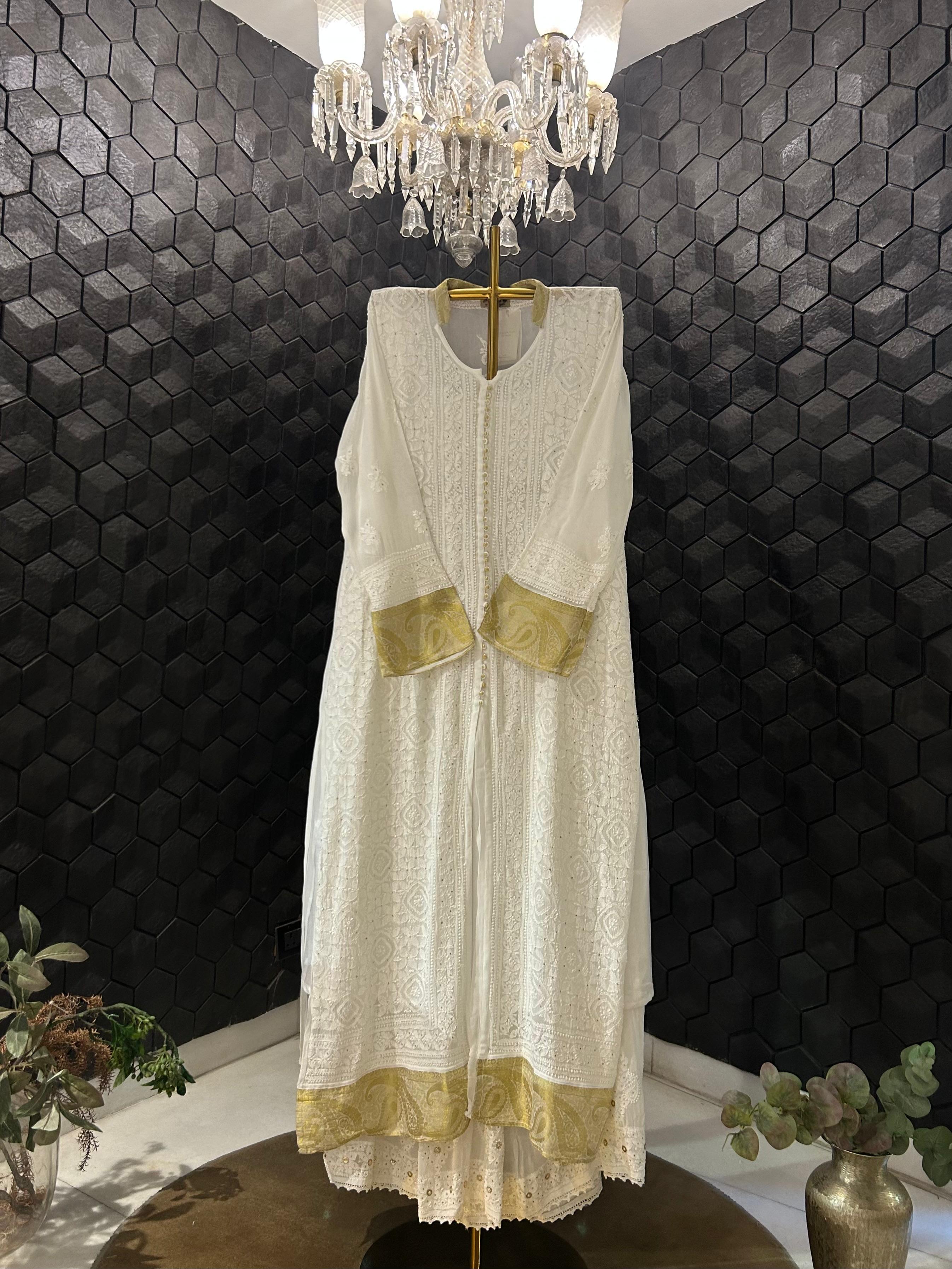 White viscose chikankari sharara set