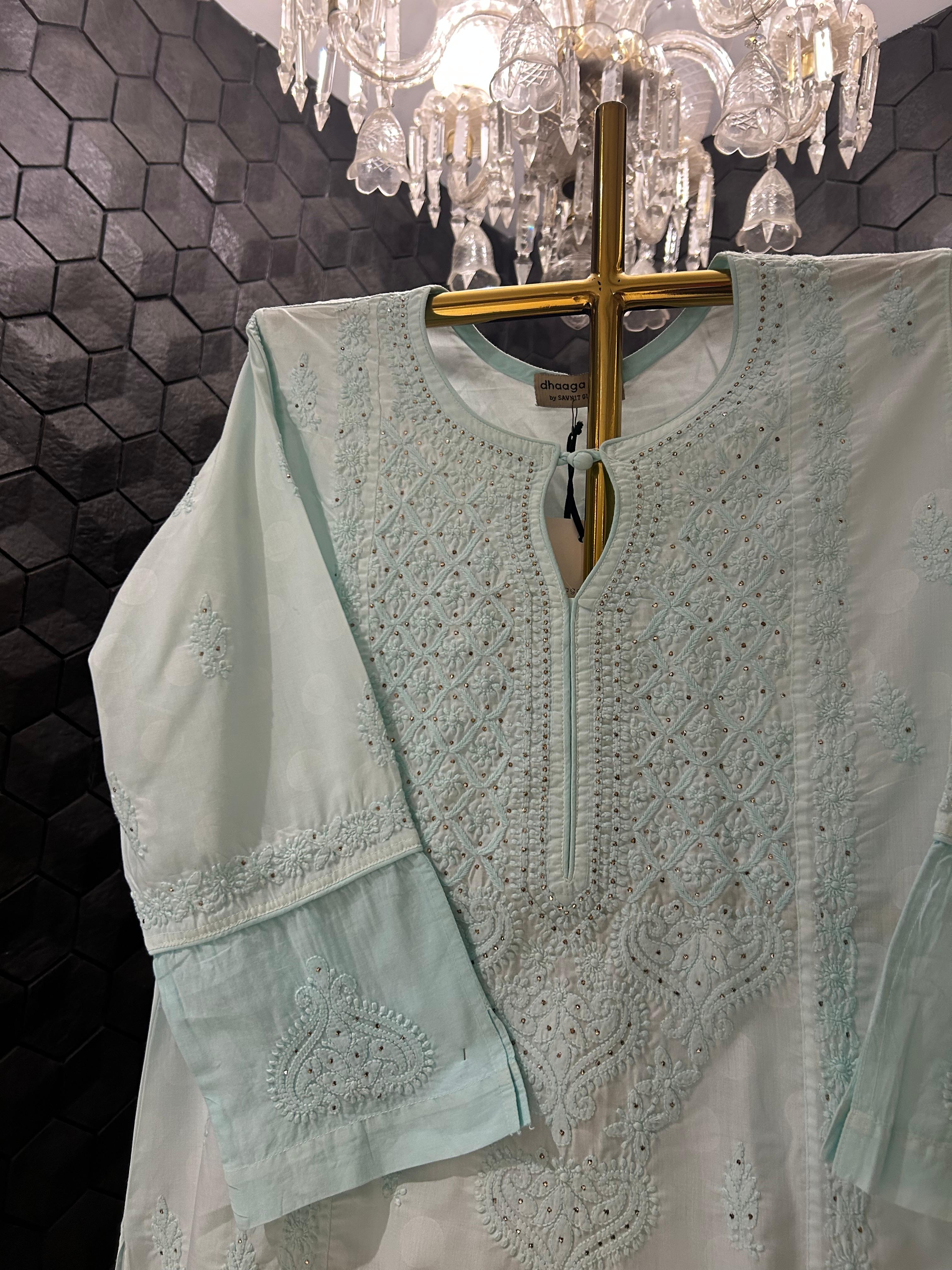 Sky Blue chanderi chikankari kurta set