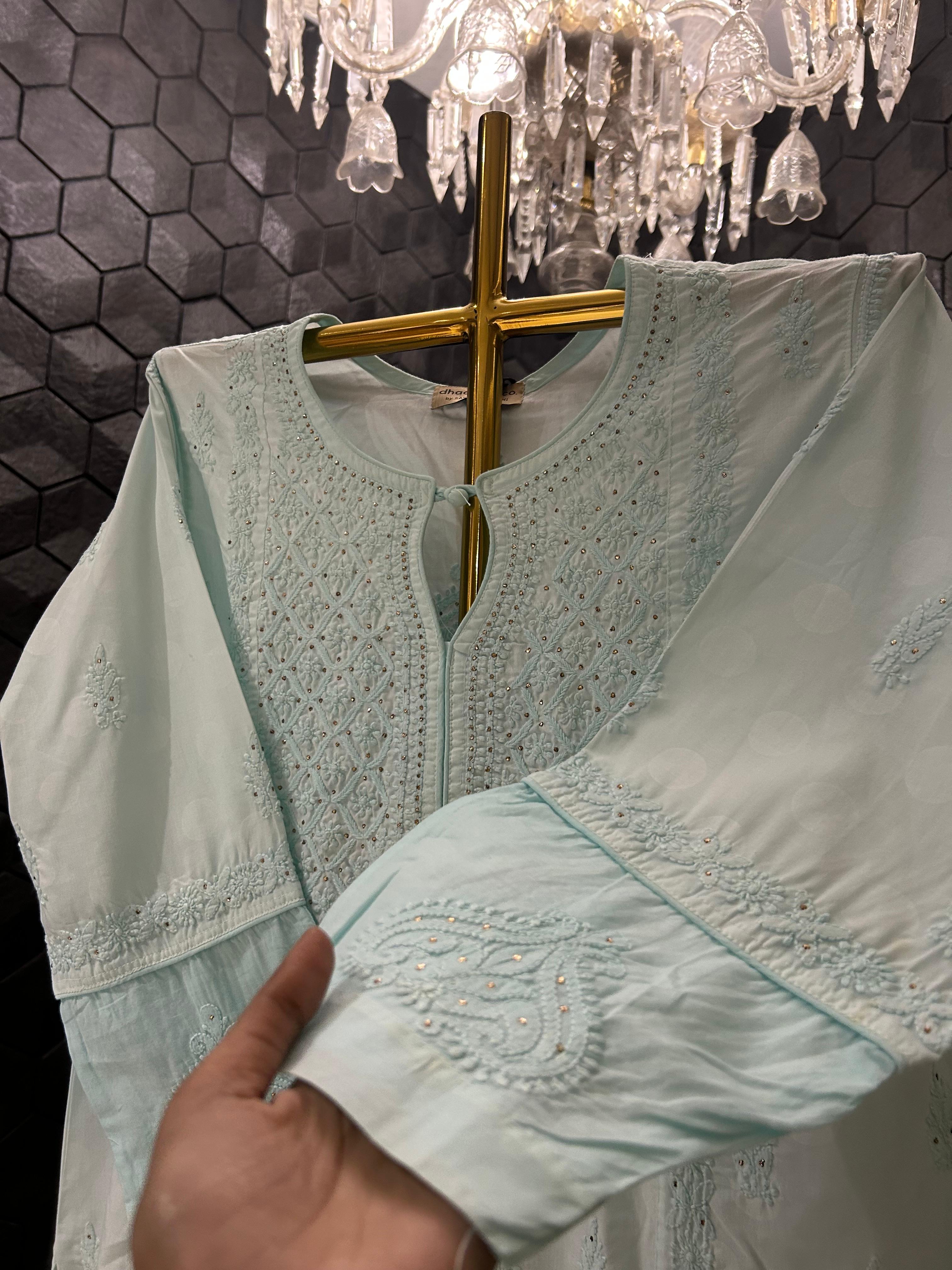 Sky Blue chanderi chikankari kurta set