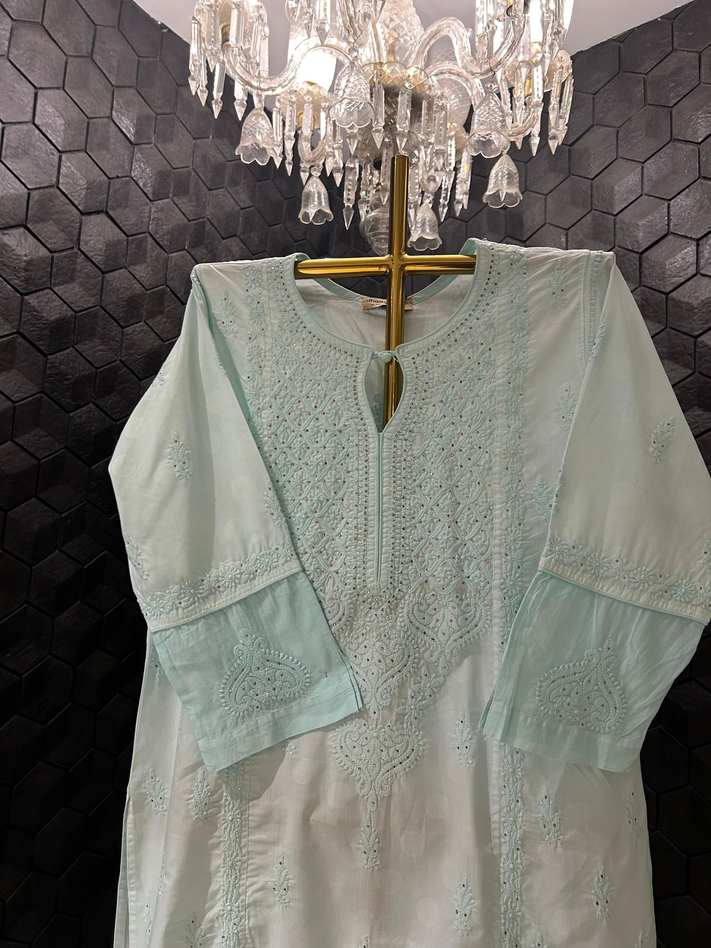 Sky Blue chanderi chikankari kurta set
