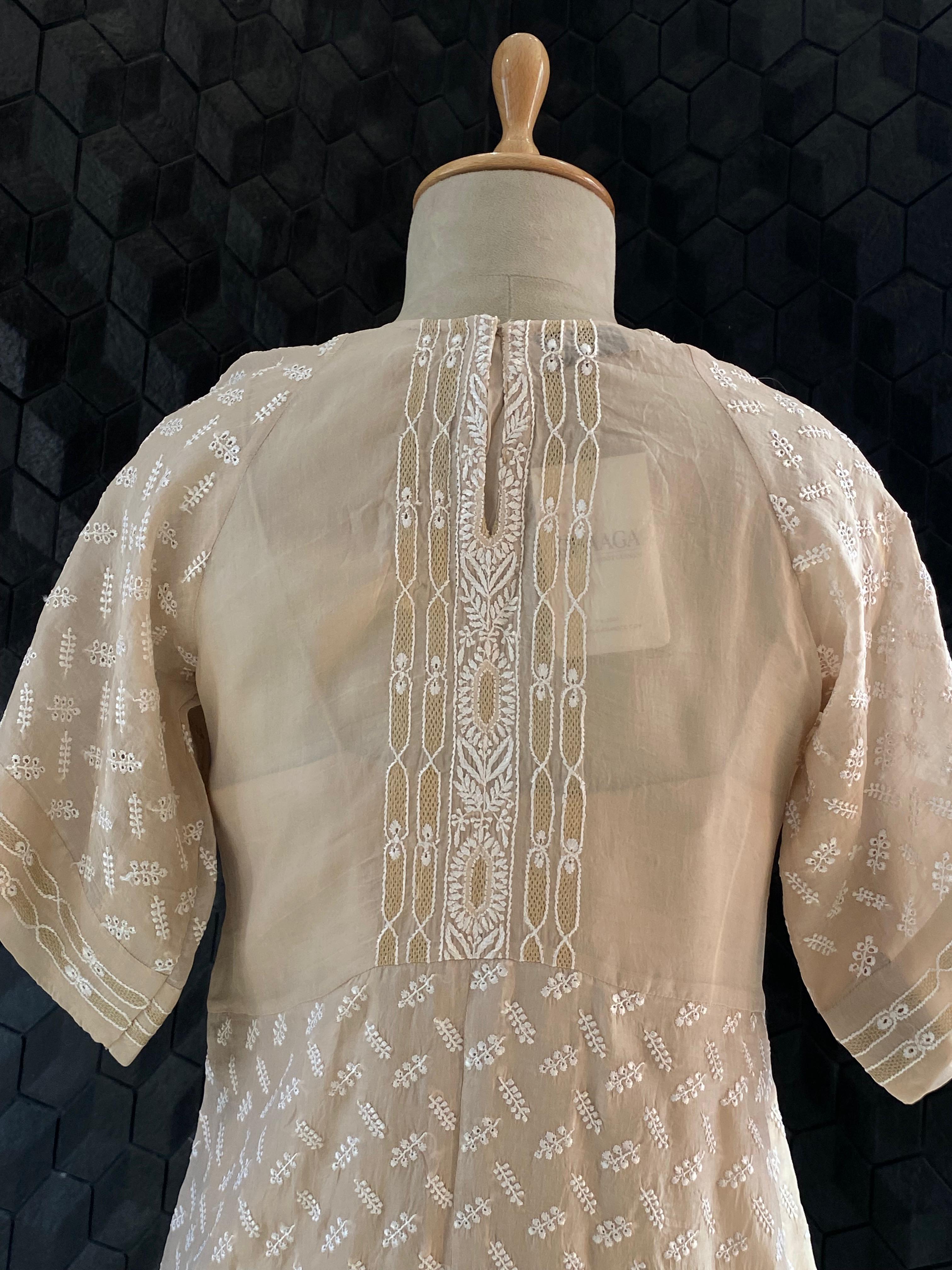 Beige organza chikankari dress