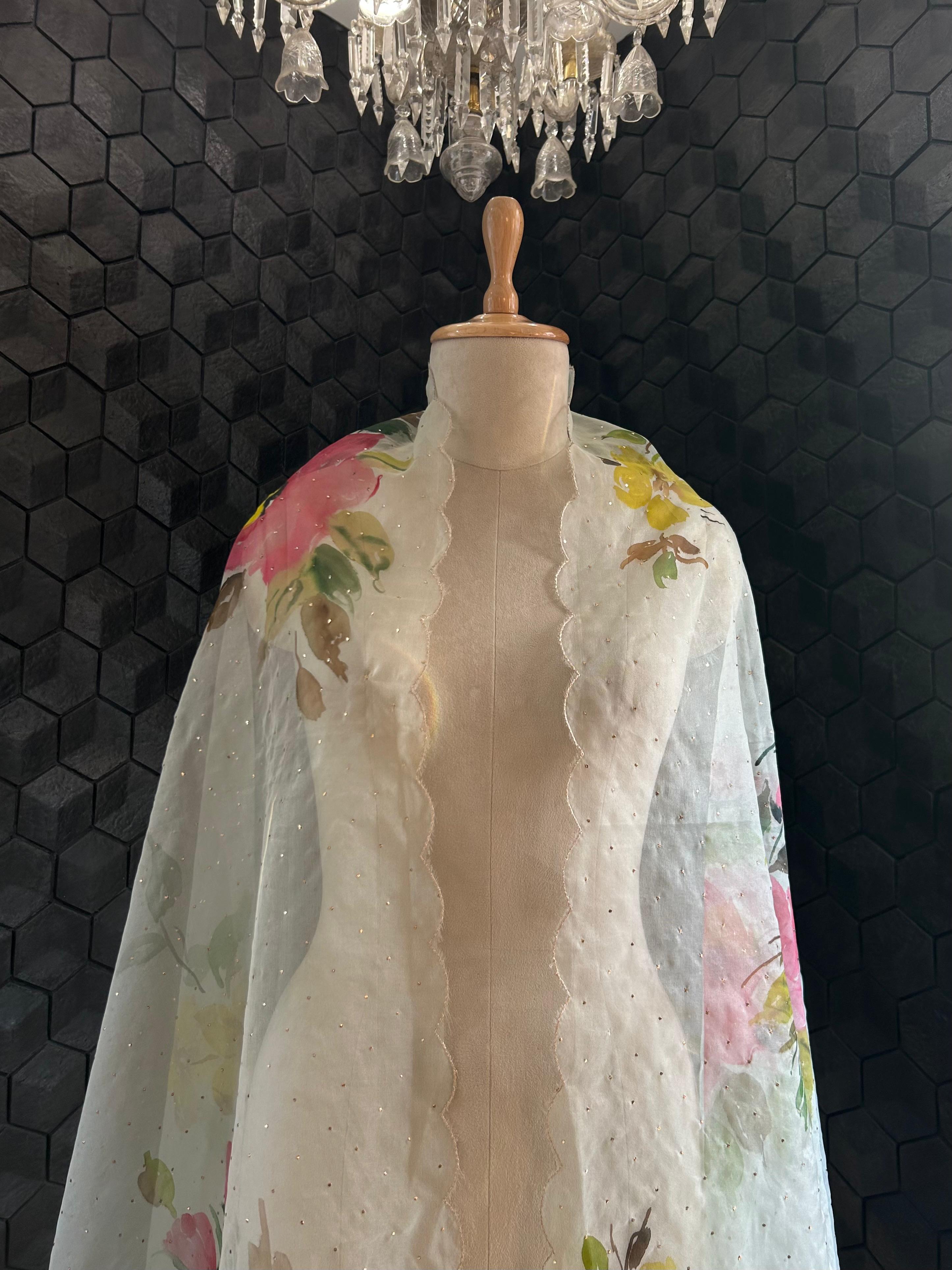 Mint Green organza chikankari dupatta