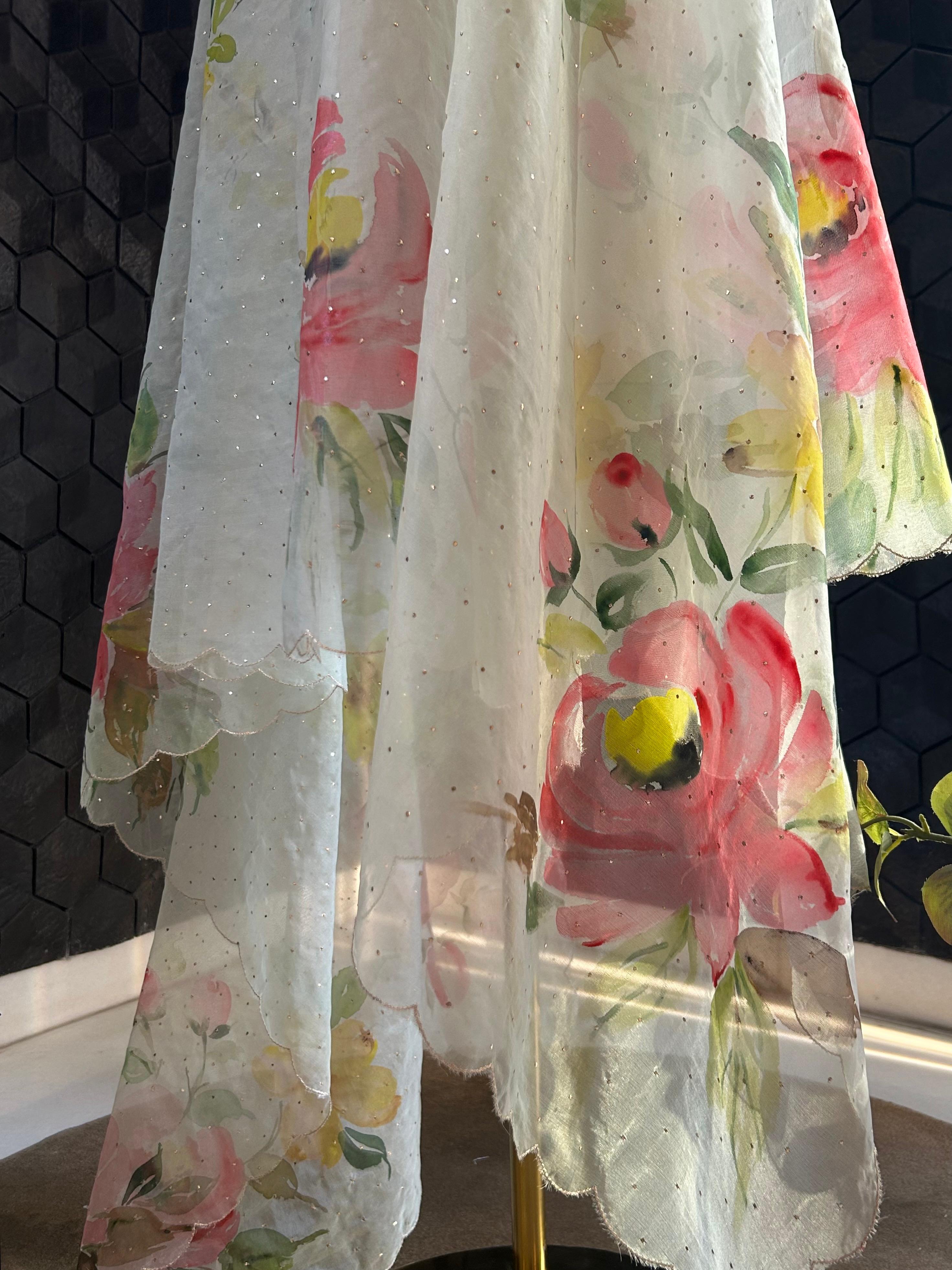 Mint Green organza chikankari dupatta