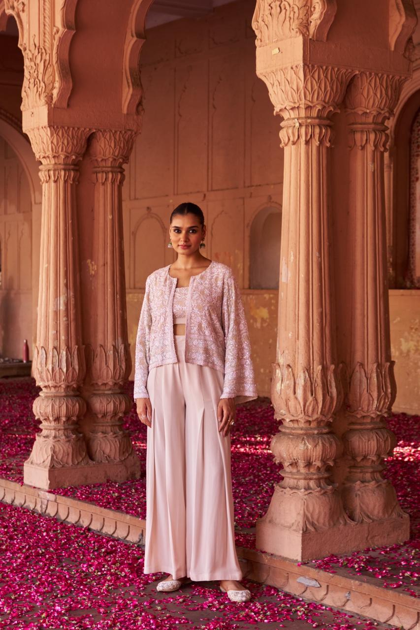 Sand georgette ek-taar chikankari gilet set