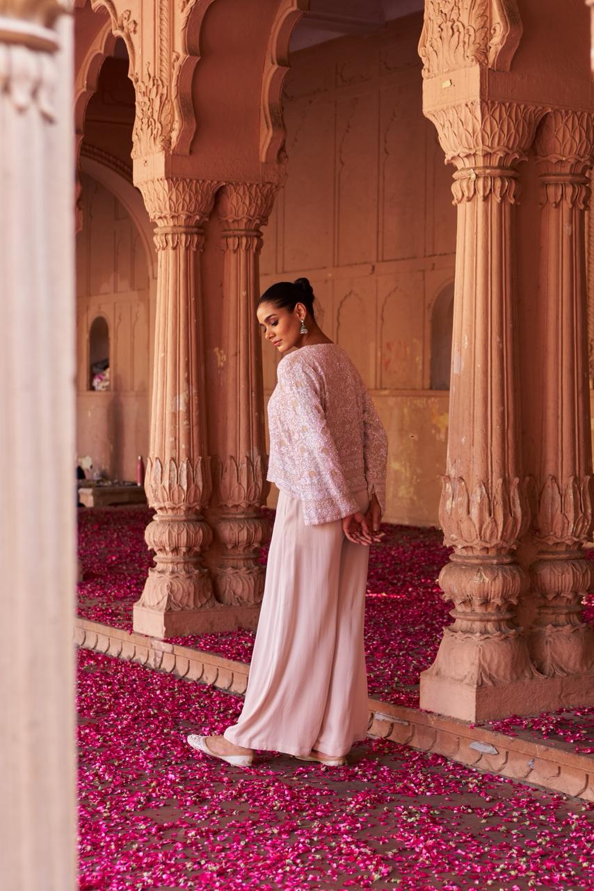 Sand georgette ek-taar chikankari gilet set