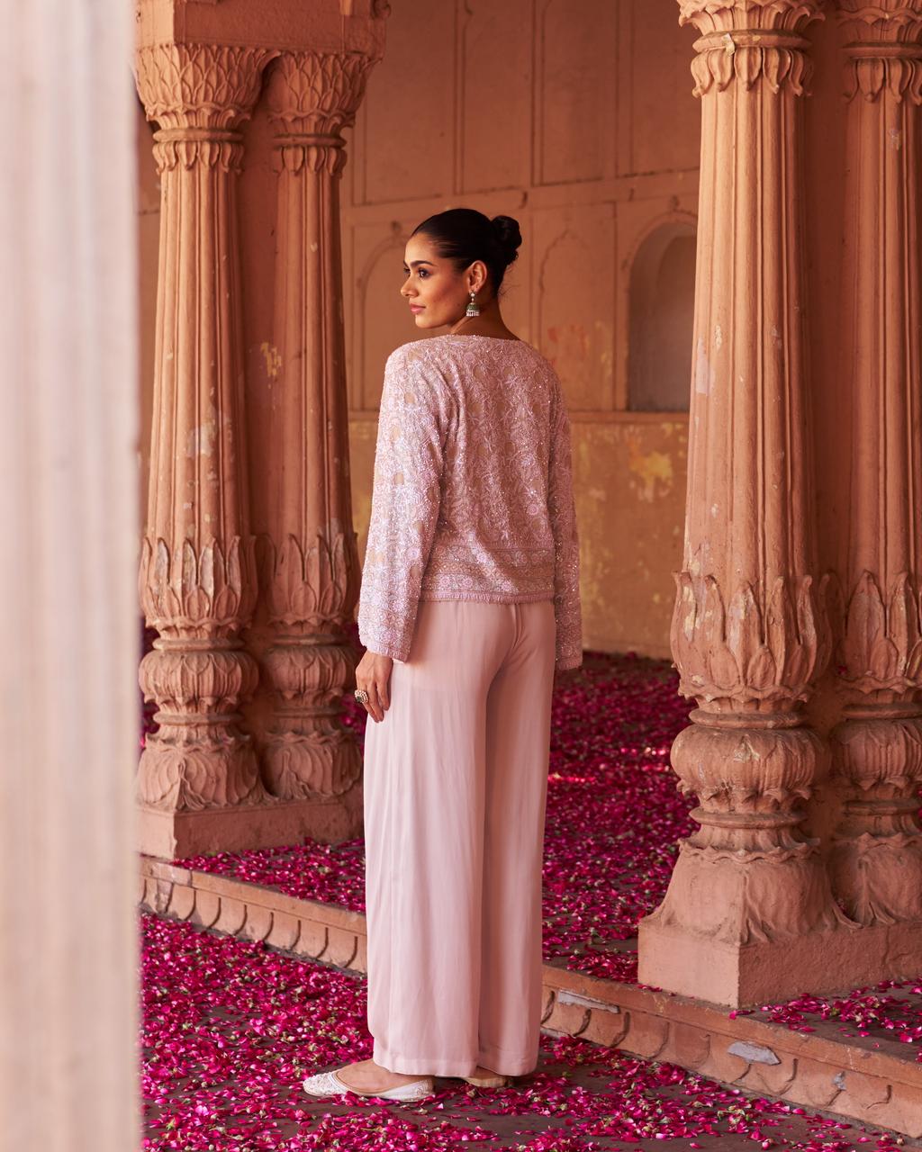 Sand georgette ek-taar chikankari gilet set