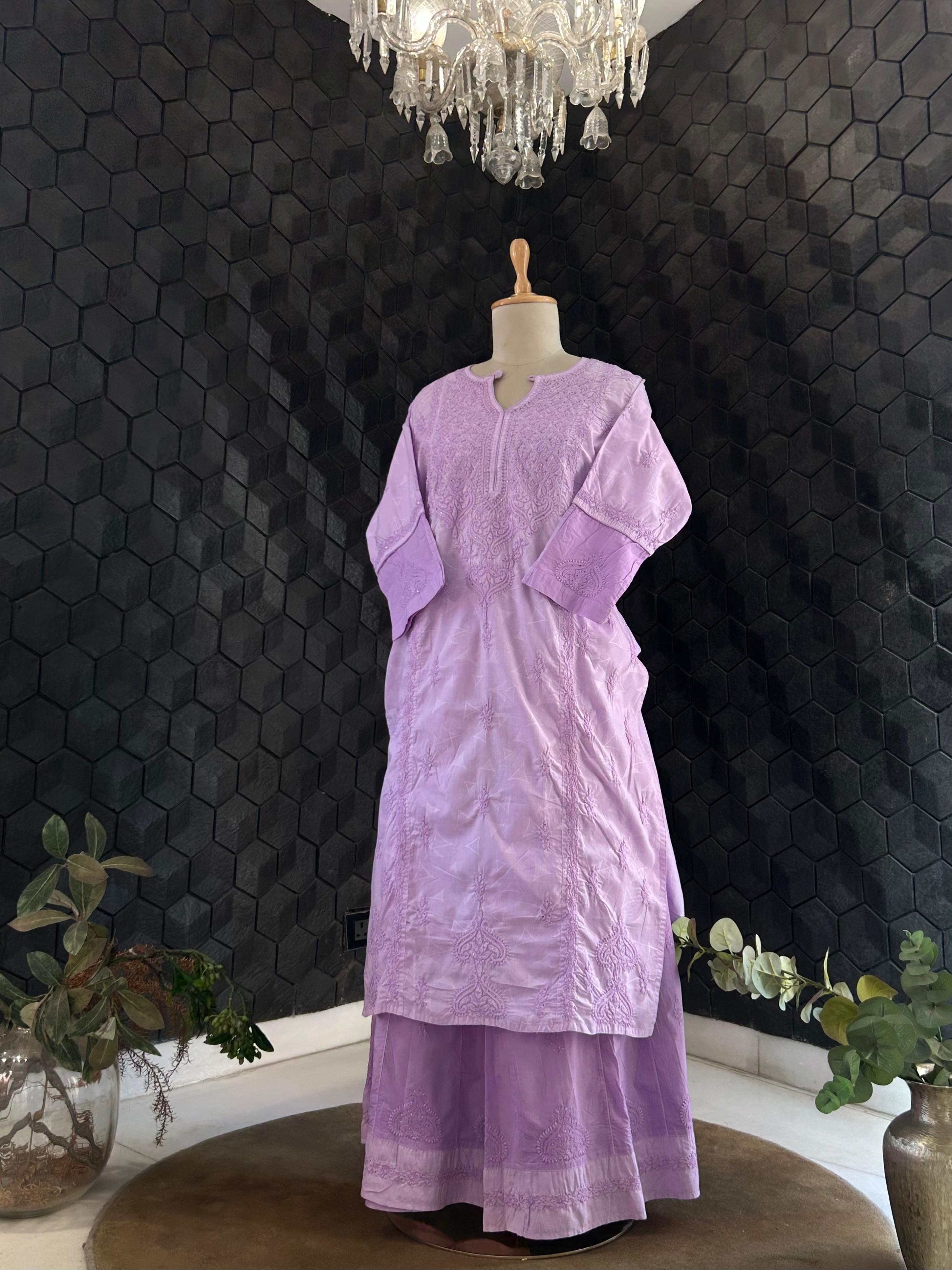 Purple Chanderi Chikankari Palazzo Set