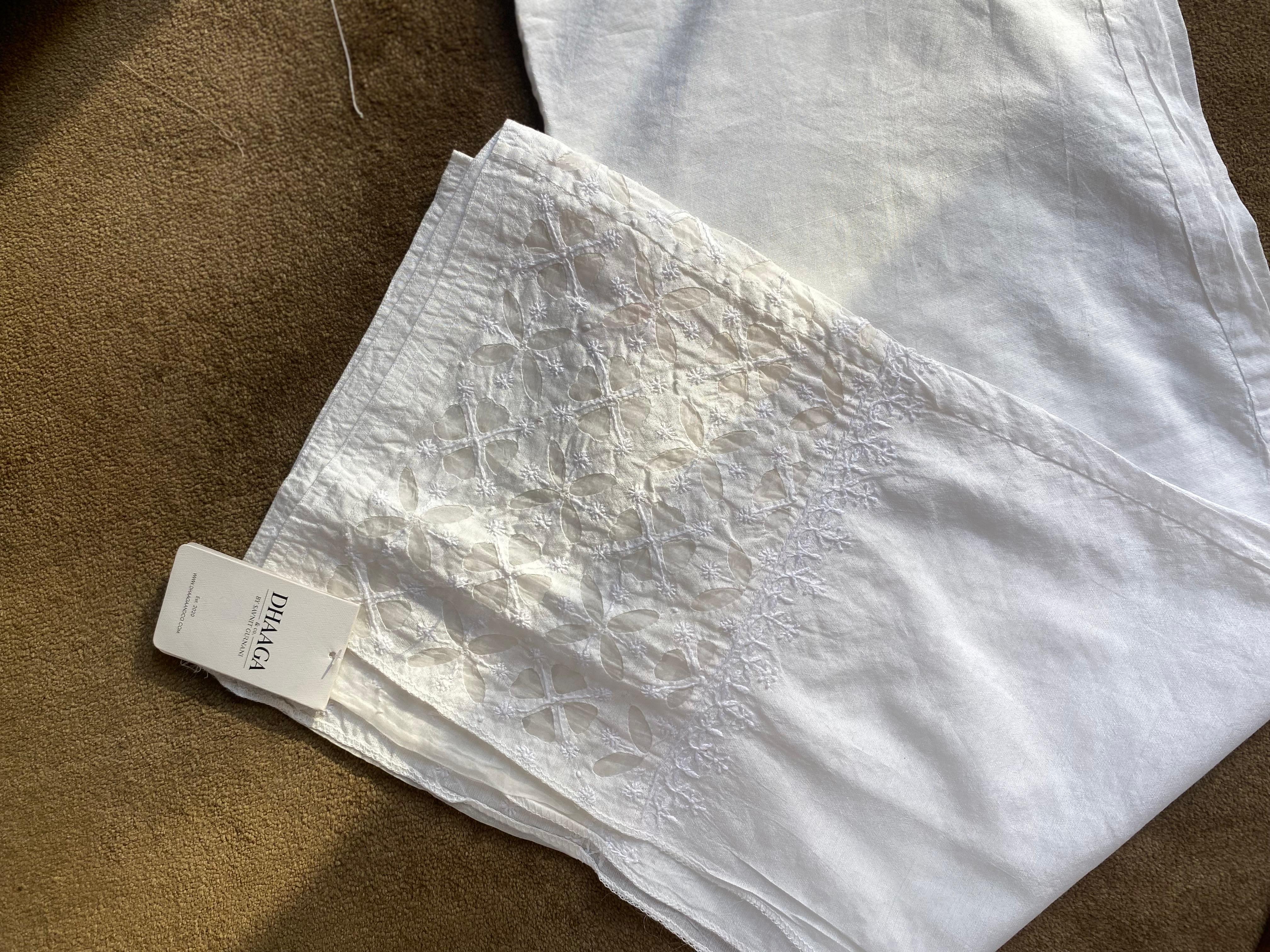White Chanderi Chikankari Pants