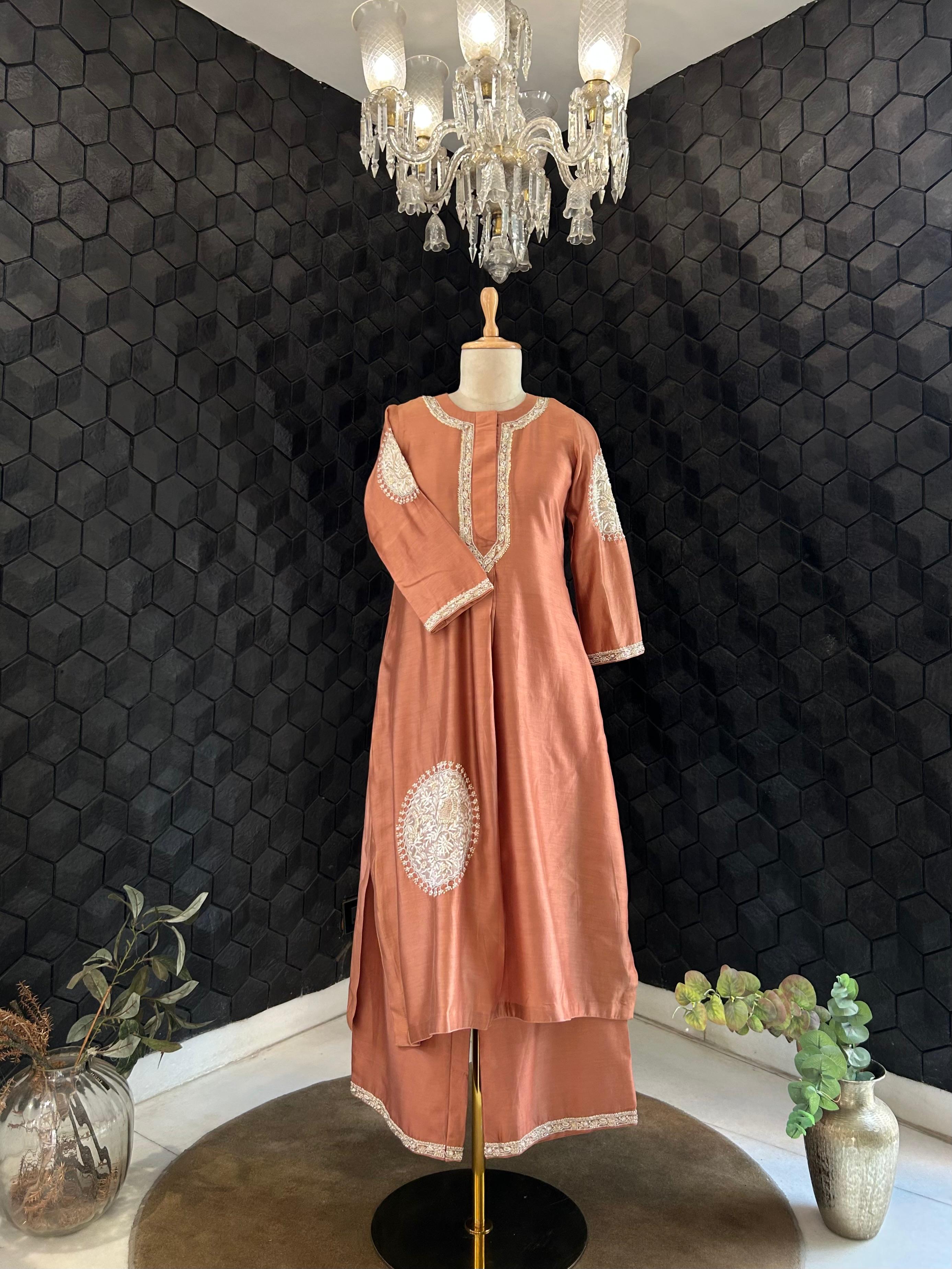 Brown Chanderi Chikankari Co-ord Set